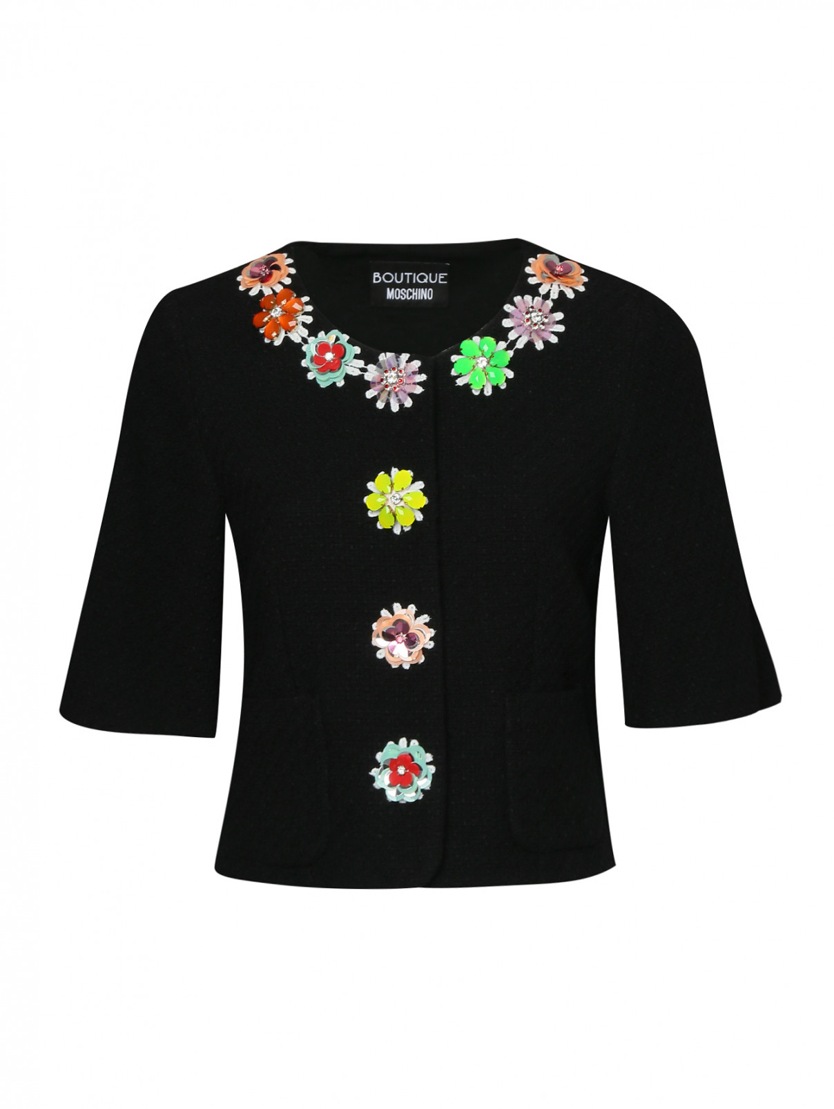 Жакет хлопковый с цветочным декором Moschino Boutique  –  Общий вид  – Цвет:  Черный