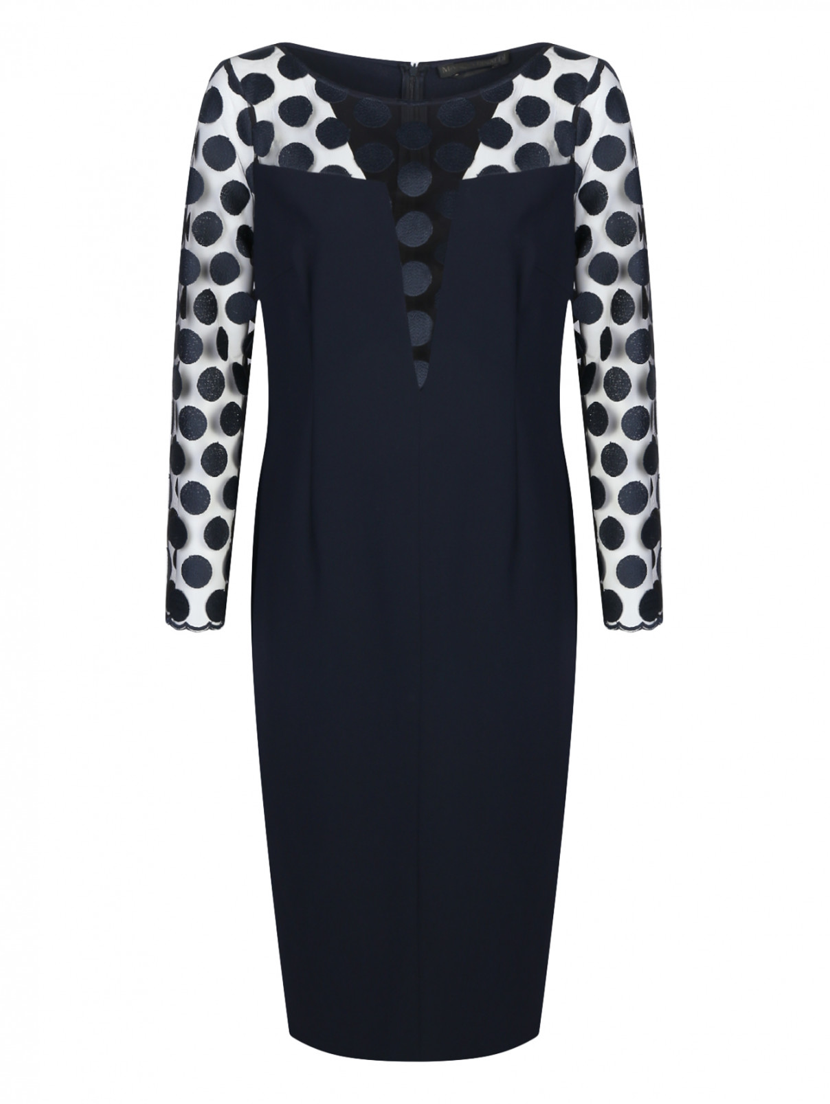 Платье-футляр с полупрозрачными рукавами Marina Rinaldi  –  Общий вид  – Цвет:  Синий
