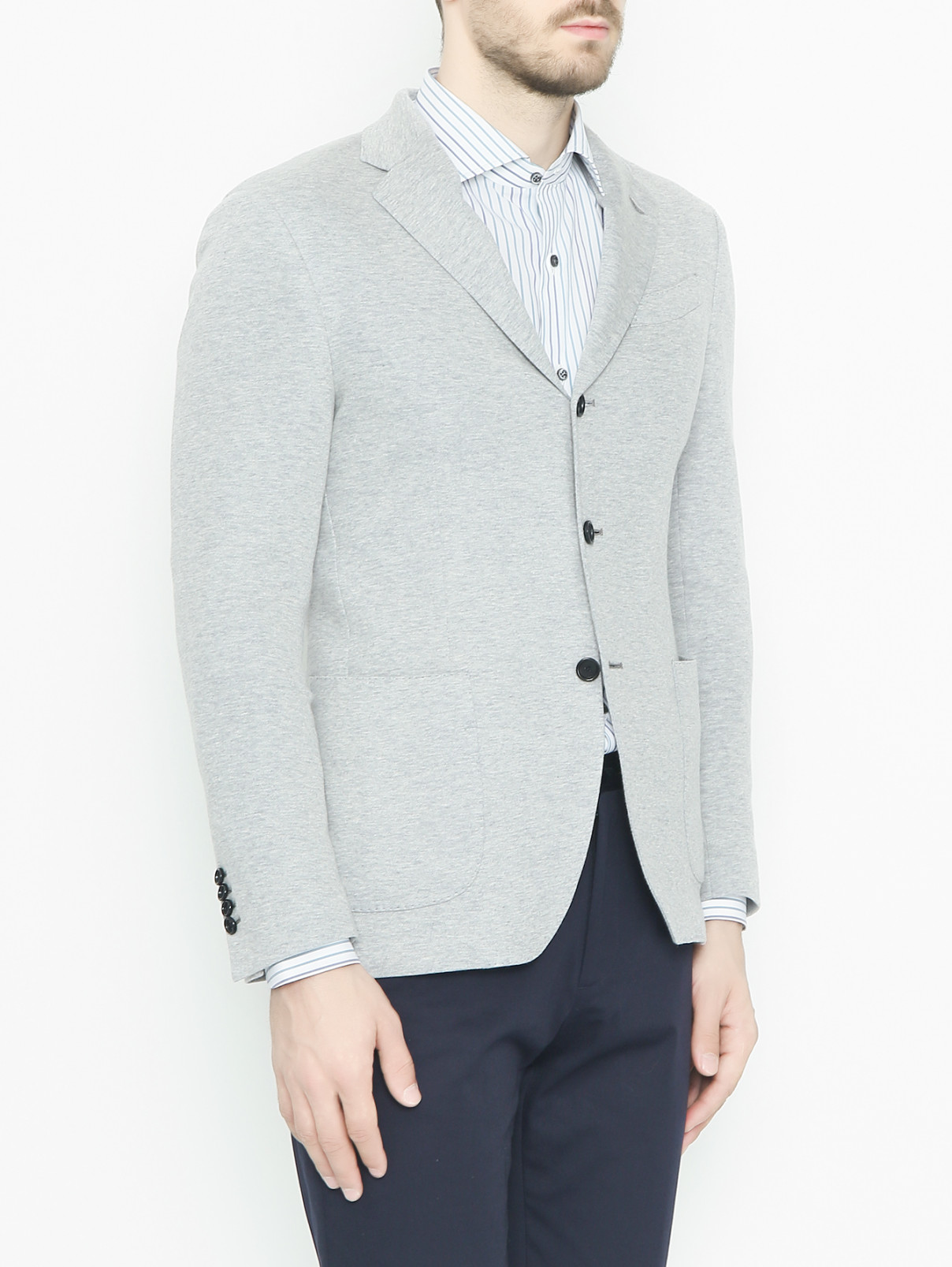 Трикотажный пиджак на пуговицах с карманами LARDINI  –  МодельВерхНиз  – Цвет:  Серый