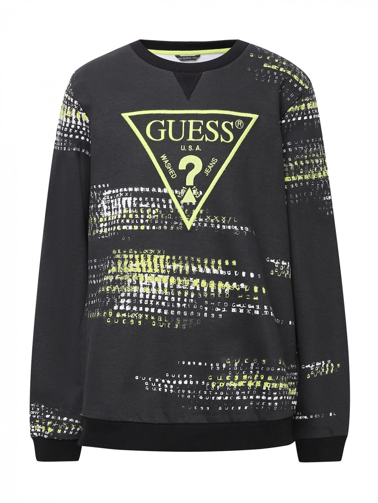 Свитшот из хлопка декорированный вышивкой Guess Kids  –  Общий вид  – Цвет:  Черный