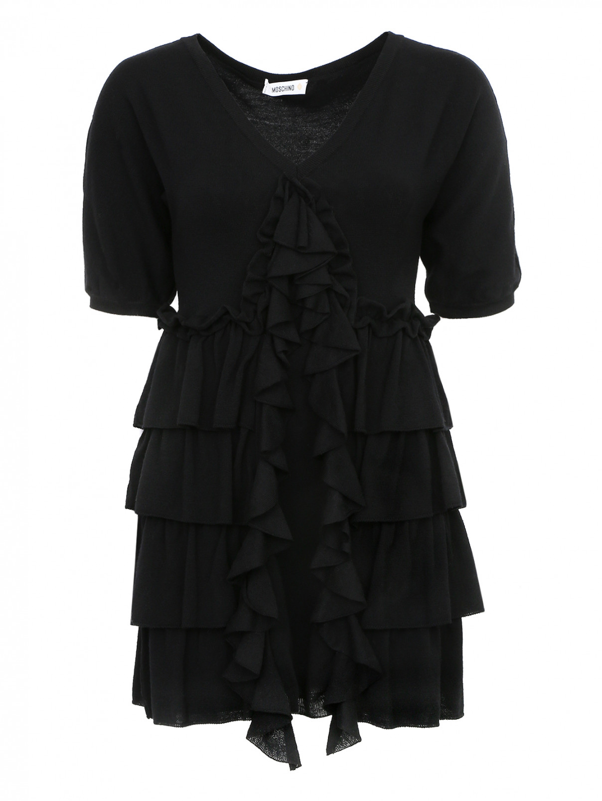 Платье-мини из шерсти с рукавами 3/4 Moschino  –  Общий вид  – Цвет:  Черный