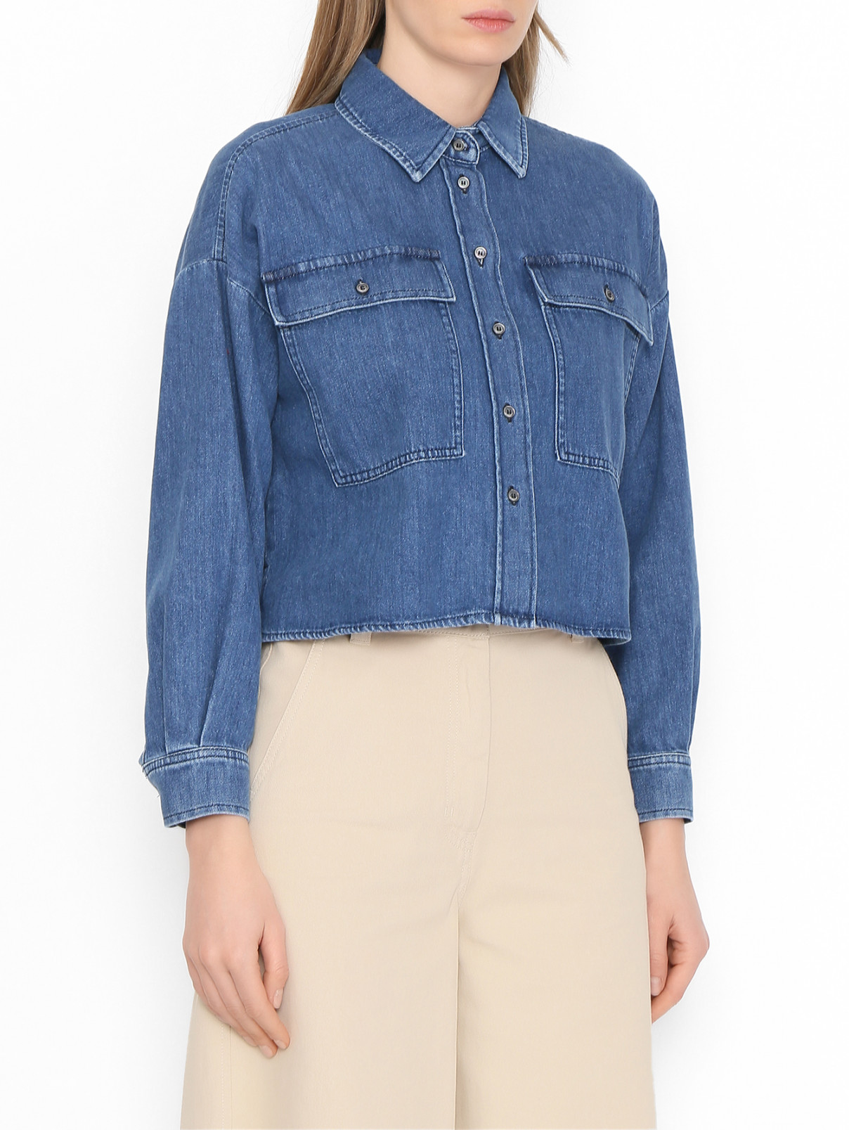 Укороченная рубашка из денима Weekend Max Mara  –  МодельВерхНиз  – Цвет:  Синий