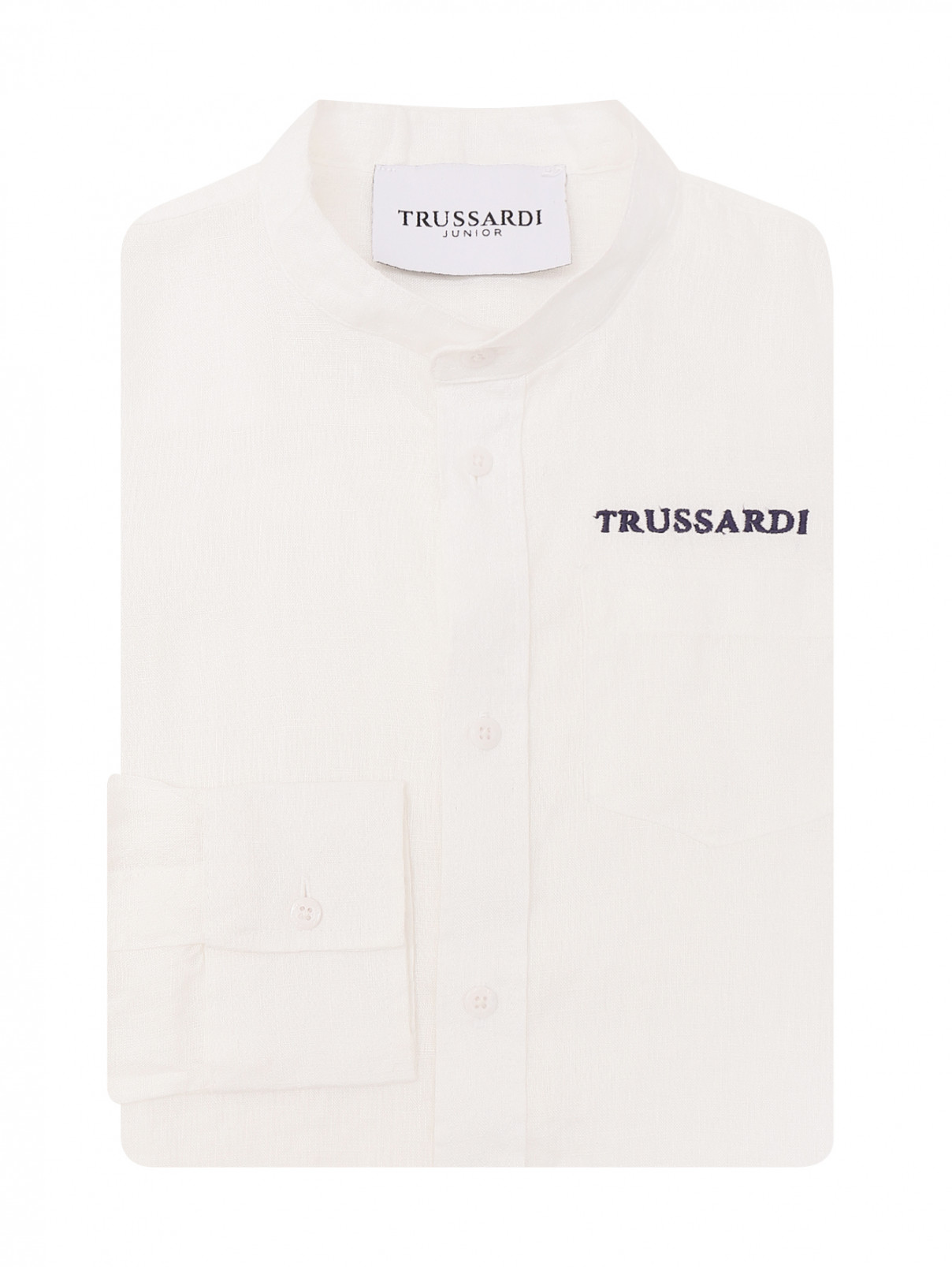 Рубашка изо льна с вышивкой Trussardi  –  Общий вид  – Цвет:  Белый