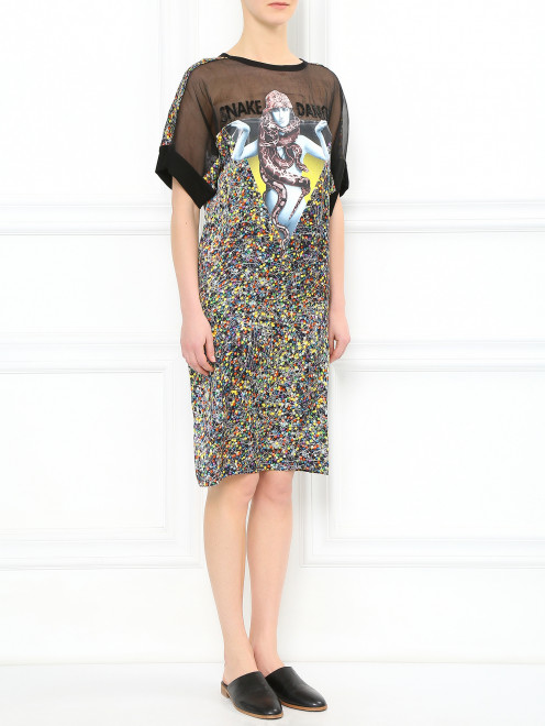 Платье свободного фасона из шелка с узором декорированное пайетками  Jean Paul Gaultier - Модель Общий вид