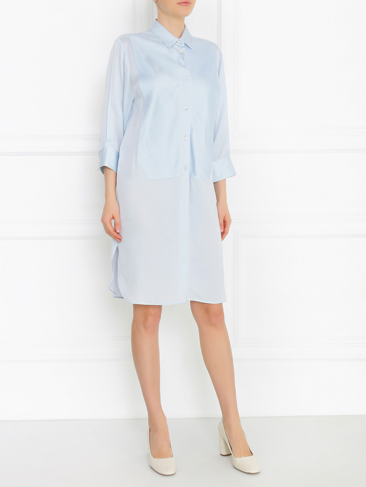 Платье-рубашка из шелка Maison Margiela  –  Модель Общий вид  – Цвет:  Синий