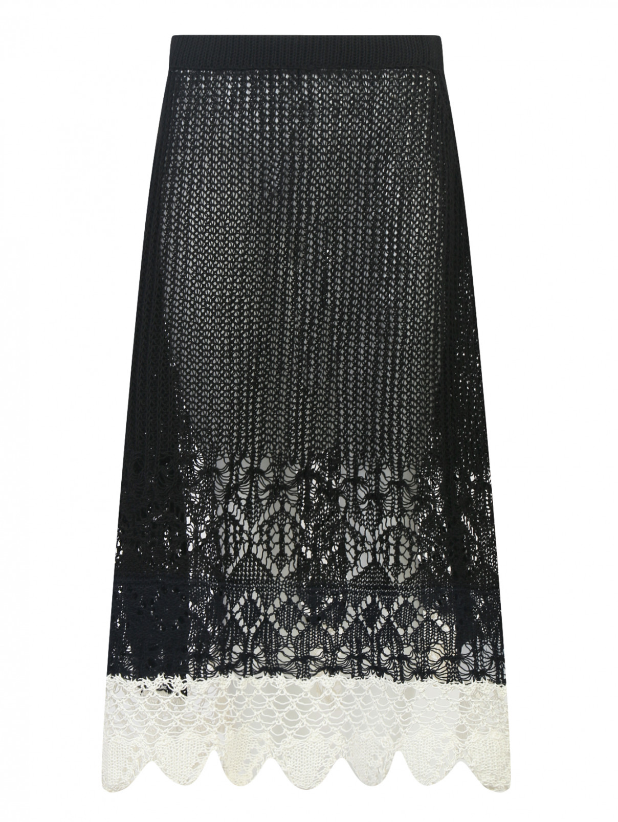 Полупрозрачная юбка с ажурным узором из хлопка Jil Sander  –  Общий вид  – Цвет:  Черный