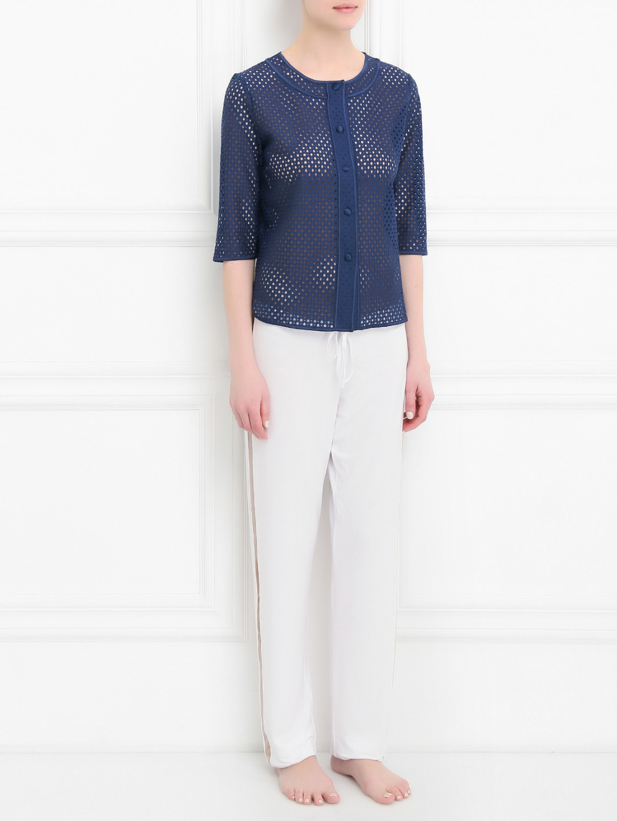 Блуза из хлопка с узором La Perla  –  Модель Общий вид  – Цвет:  Синий