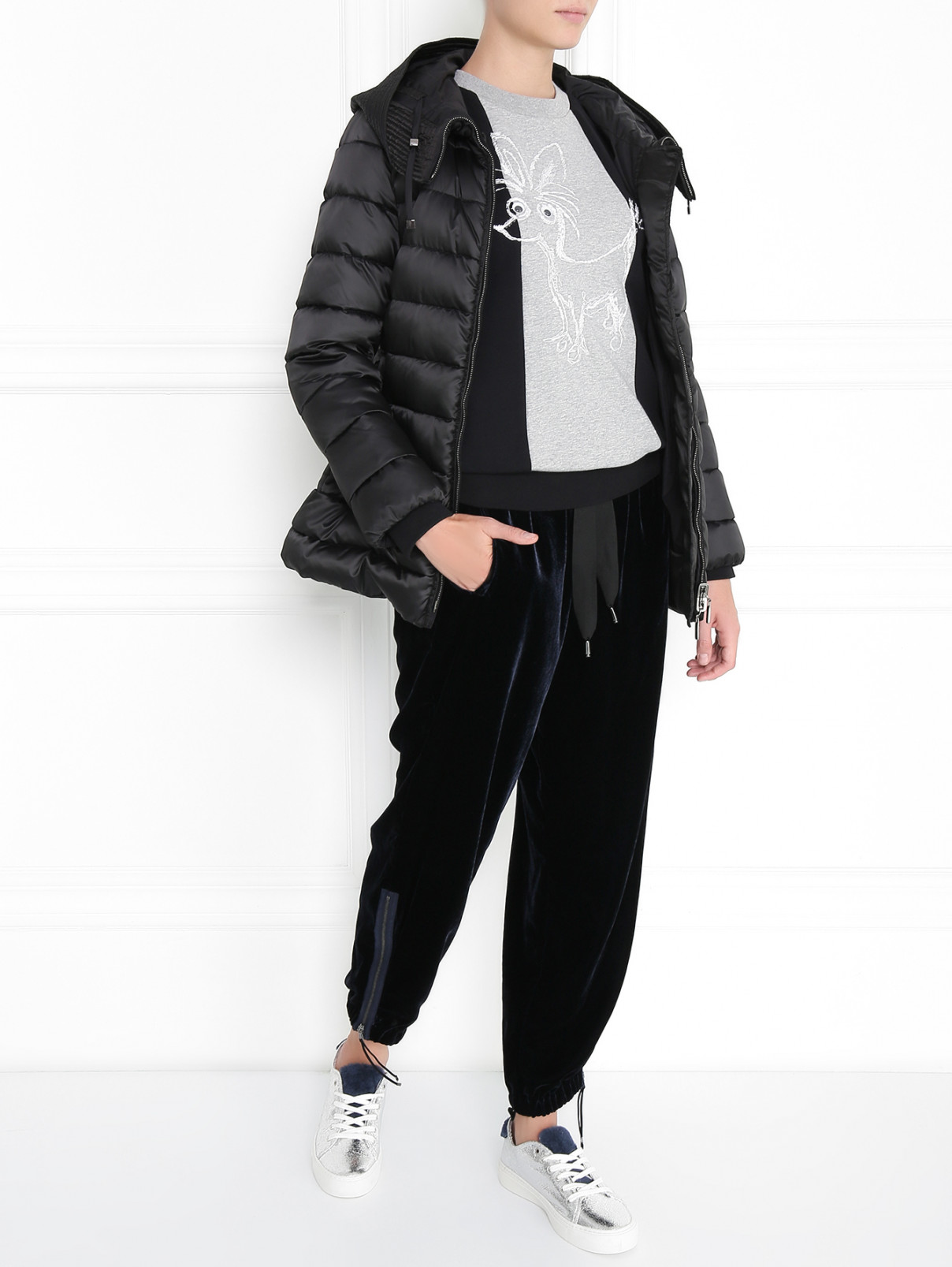 Двусторонняя стеганая куртка с капюшоном S Max Mara  –  Модель Общий вид  – Цвет:  Черный