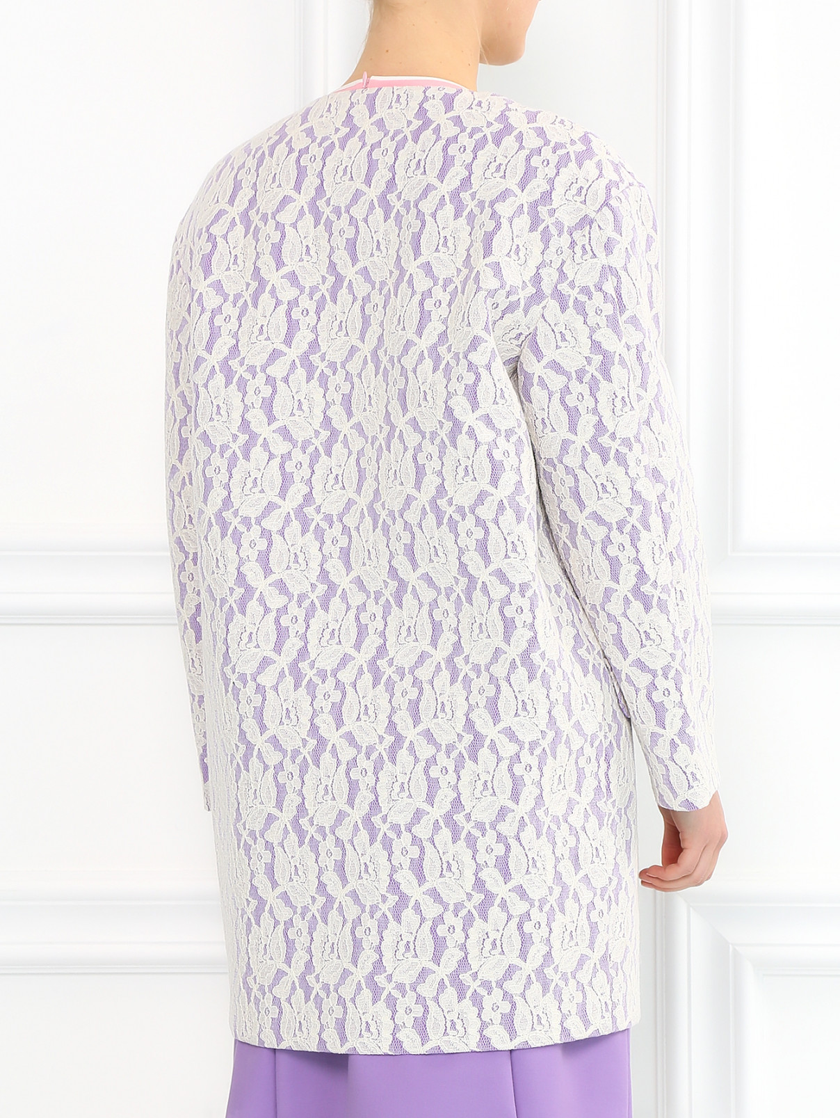 Пальто из хлопка декорированное кружевом Moschino Boutique  –  Модель Верх-Низ1  – Цвет:  Фиолетовый