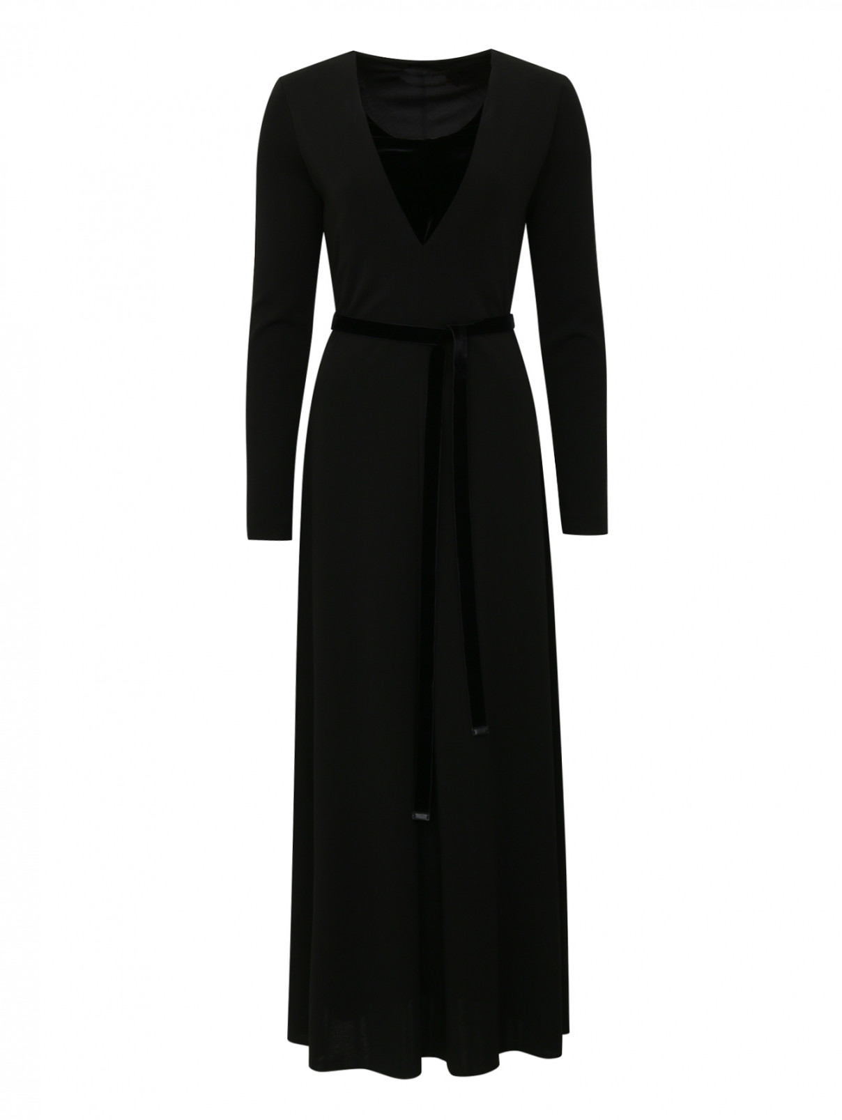Платье-миди из вискозы с контрастной отделкой Max Mara  –  Общий вид  – Цвет:  Черный