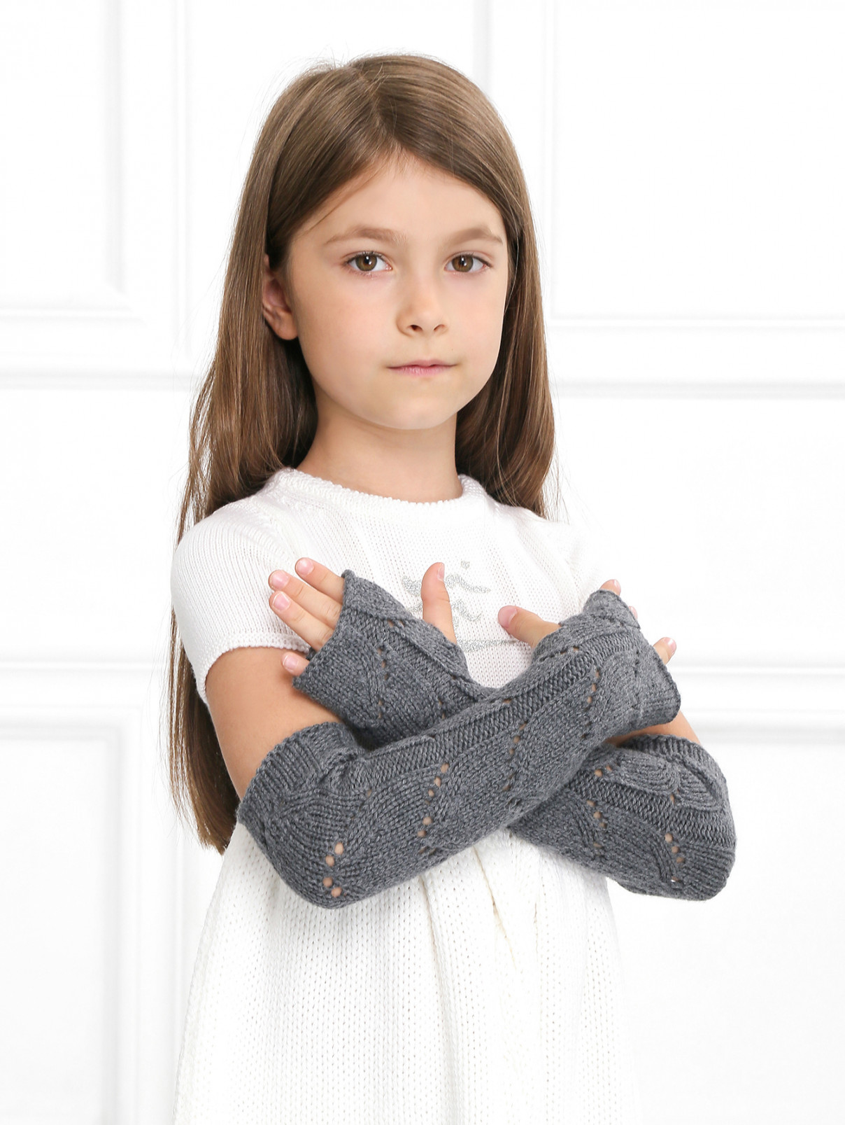 Перчатки-митенки из шерсти MiMiSol  –  Модель Общий вид  – Цвет:  Серый