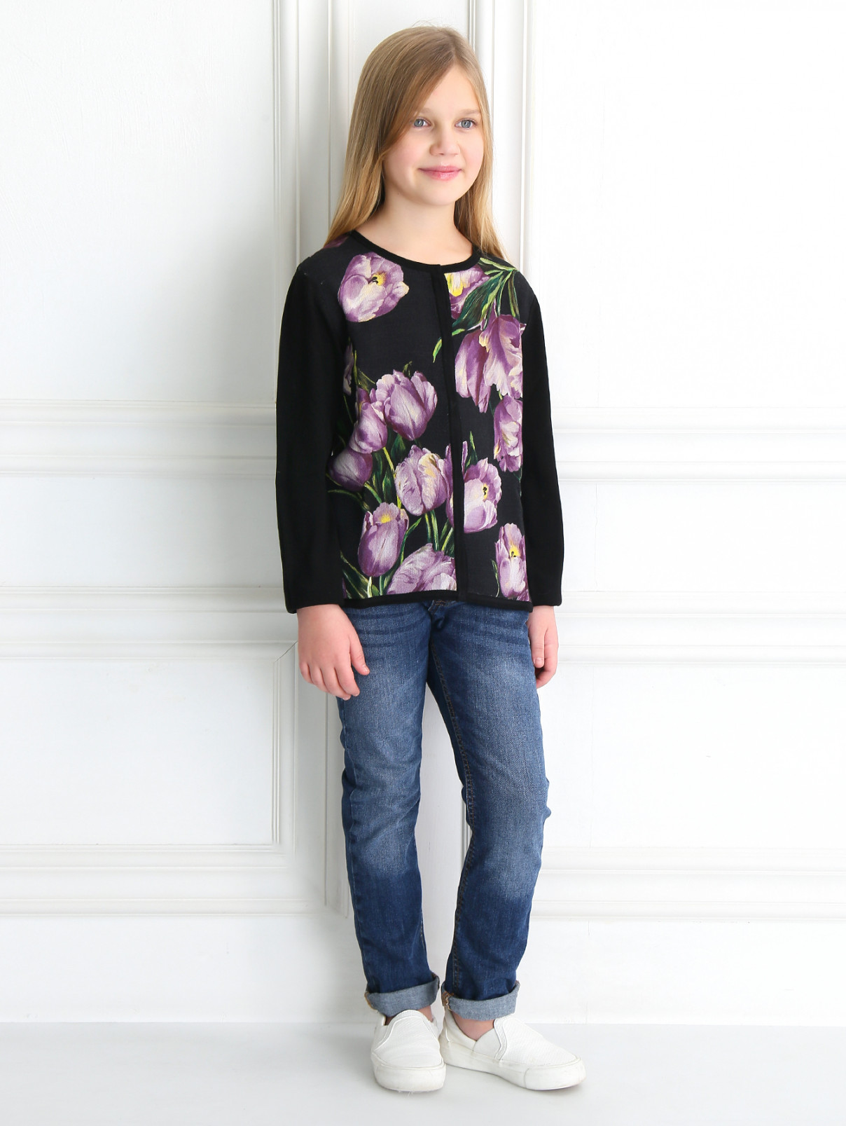 Кардиган из шерсти и шелка с цветочным узором Dolce & Gabbana  –  Модель Общий вид  – Цвет:  Мультиколор