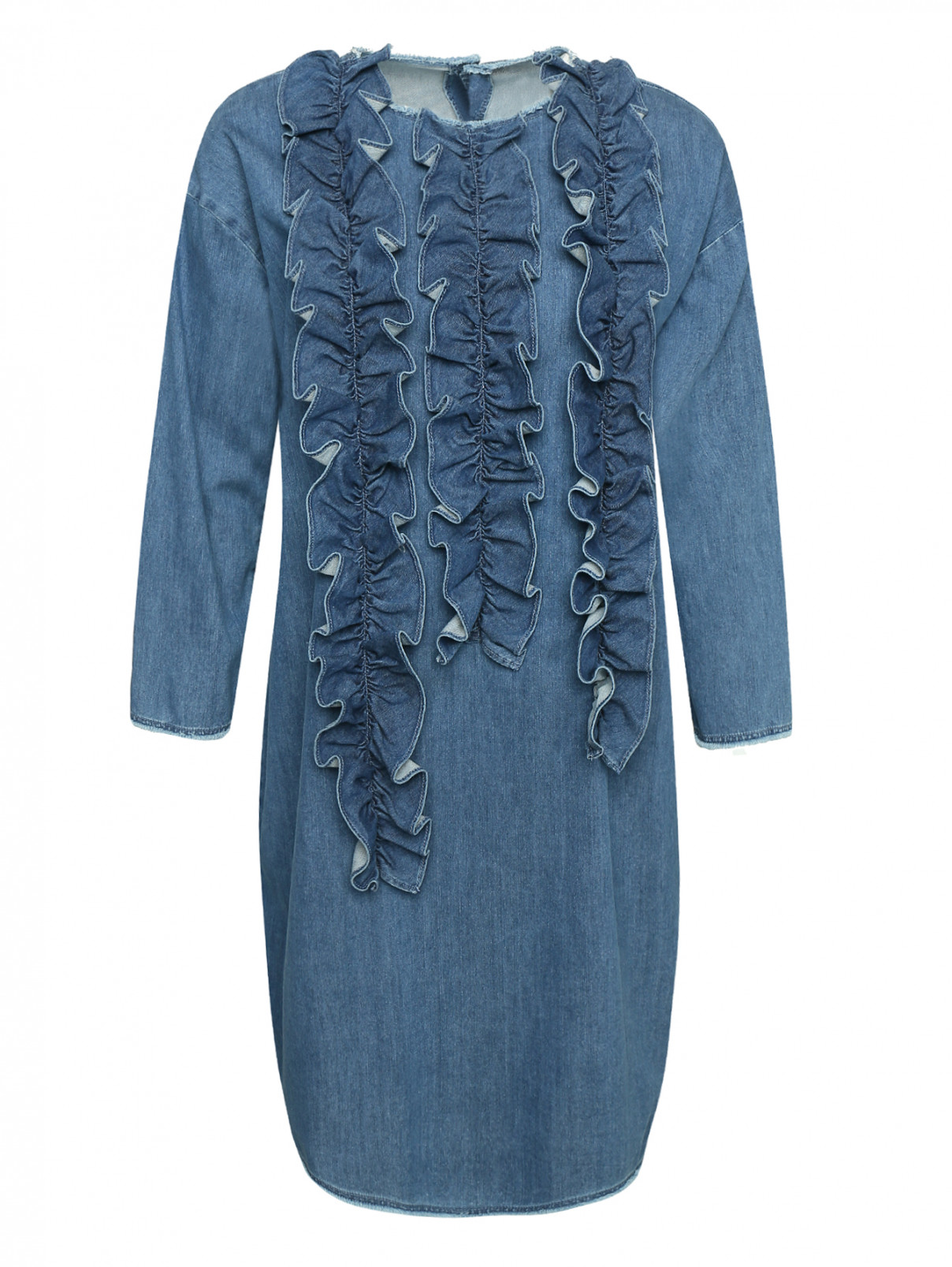 Платье из денима с оборками Il Gufo  –  Общий вид  – Цвет:  Синий