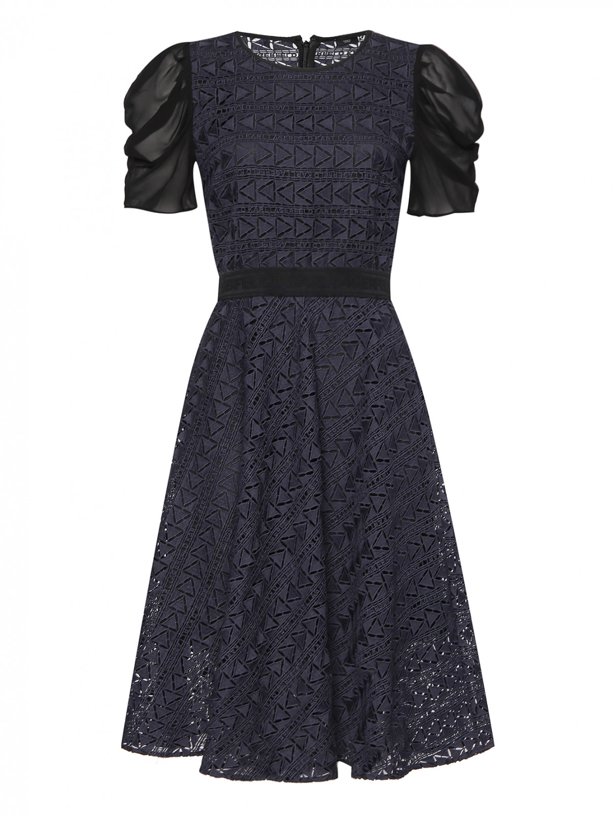 Платье ажурное из вискозы Karl Lagerfeld  –  Общий вид  – Цвет:  Синий