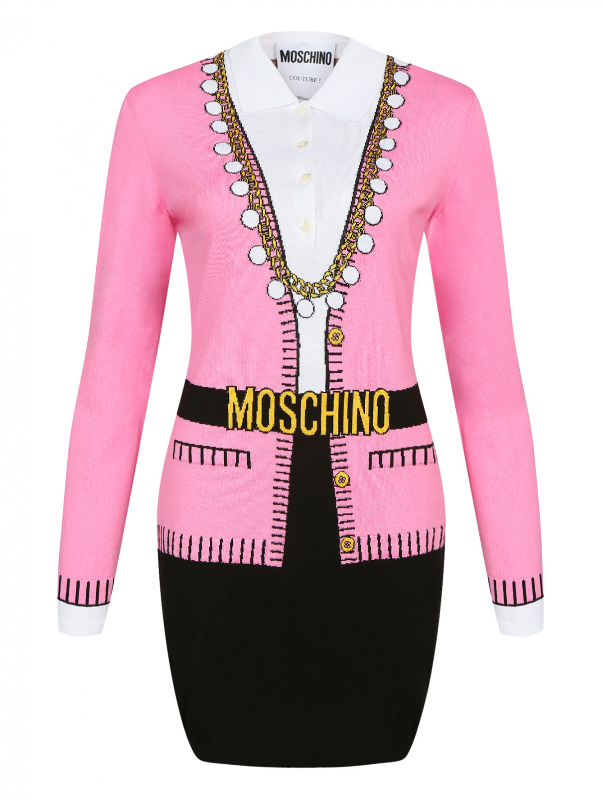 Платье из хлопка с узором Moschino Couture  –  Общий вид  – Цвет:  Белый