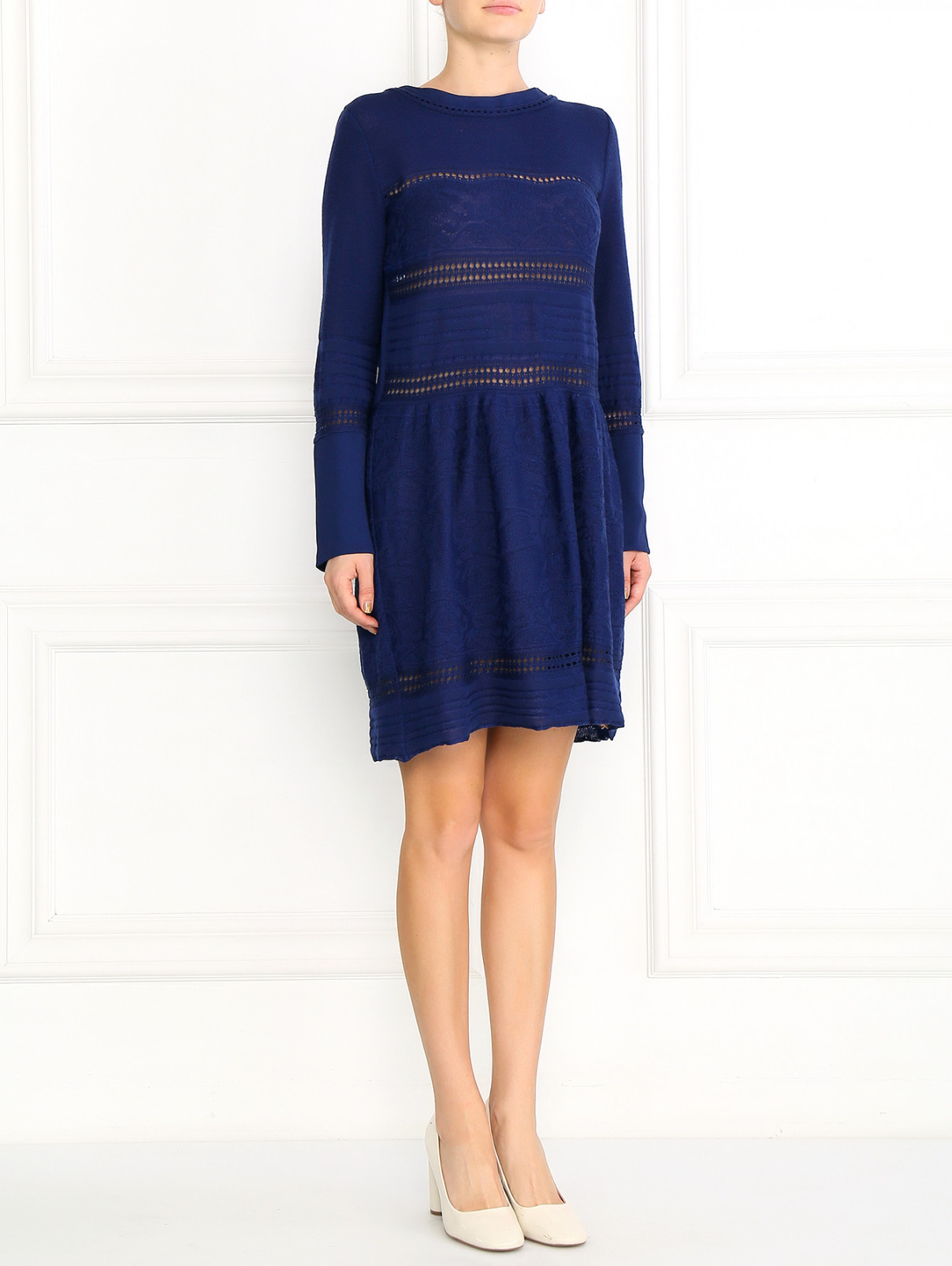 Платье из шерсти с кружевным узором Alberta Ferretti  –  Модель Общий вид  – Цвет:  Синий