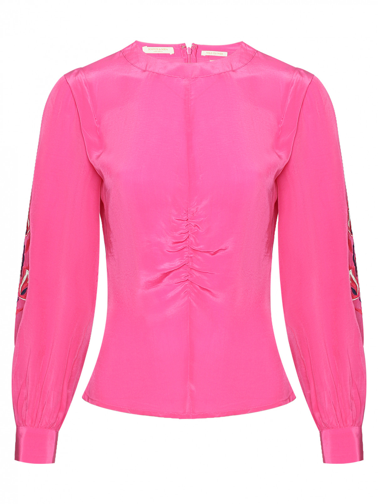 Блуза с вышивкой и круглым воротом Scotch & Soda  –  Общий вид  – Цвет:  Розовый