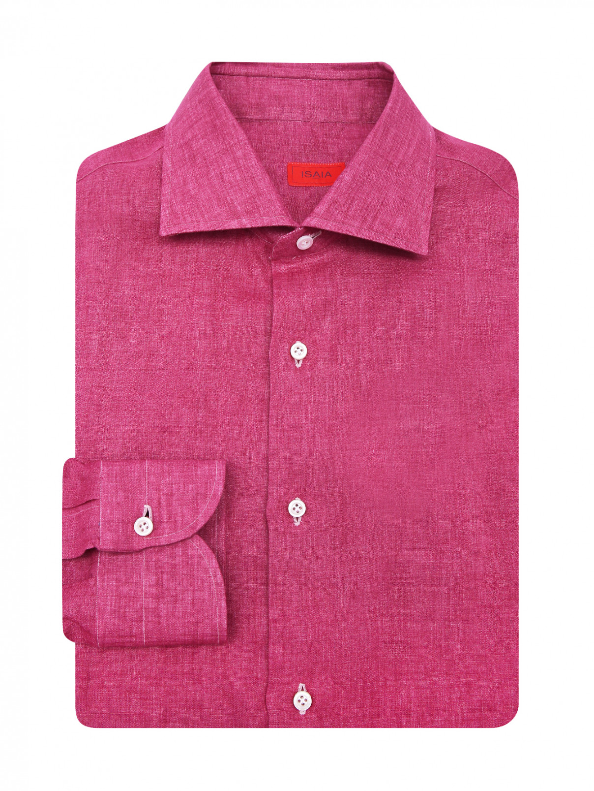 Однотонная рубашка из льна Isaia  –  Общий вид  – Цвет:  Красный