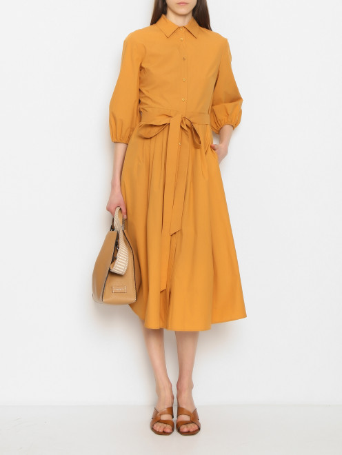 Однотонное платье-миди из хлопка Weekend Max Mara - МодельОбщийВид
