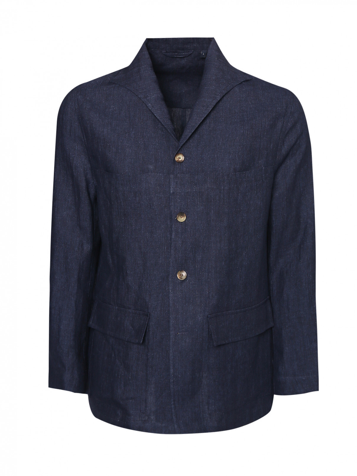 Пиджак из льна с накладными карманами LARDINI  –  Общий вид  – Цвет:  Синий