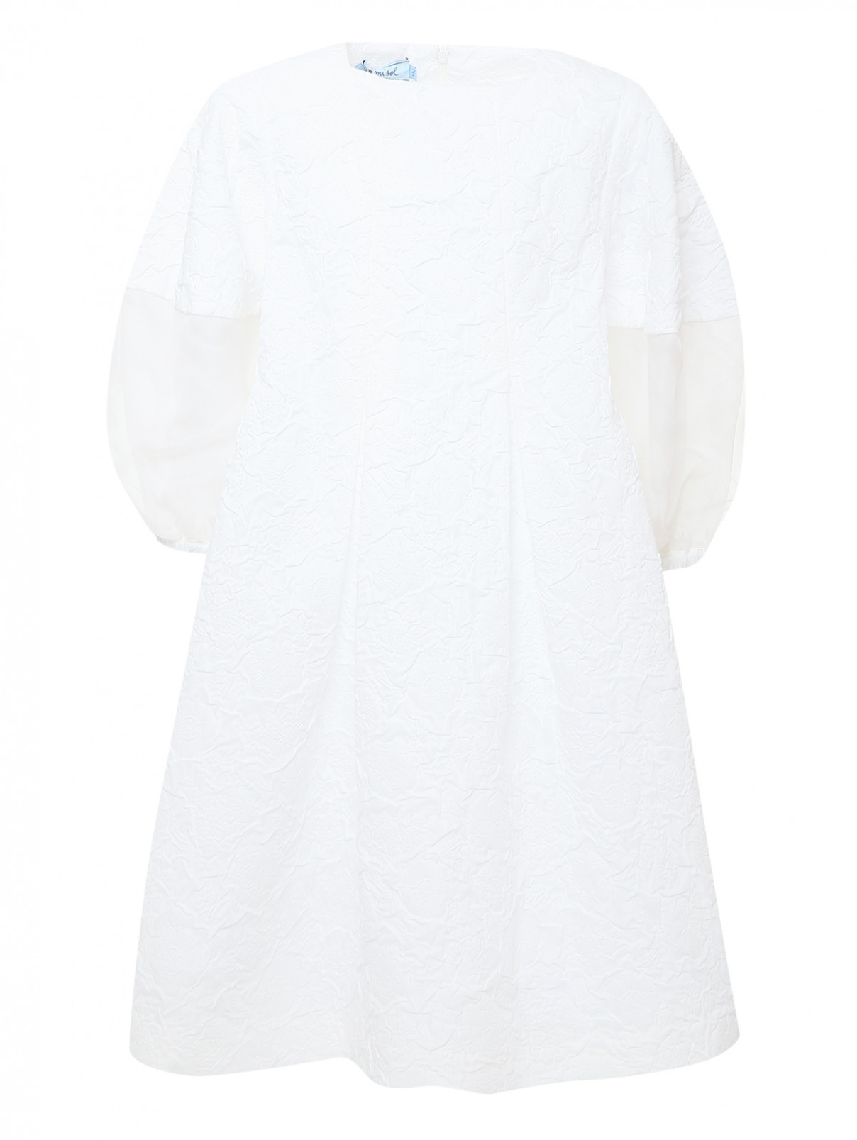 Платье из ткани с жатым эффектом MiMiSol  –  Общий вид  – Цвет:  Белый