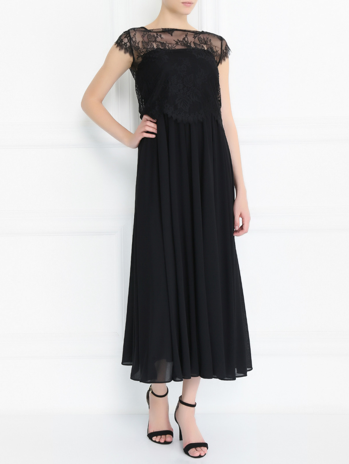 Платье-миди с кружевным топом Max&Co  –  Модель Общий вид  – Цвет:  Черный