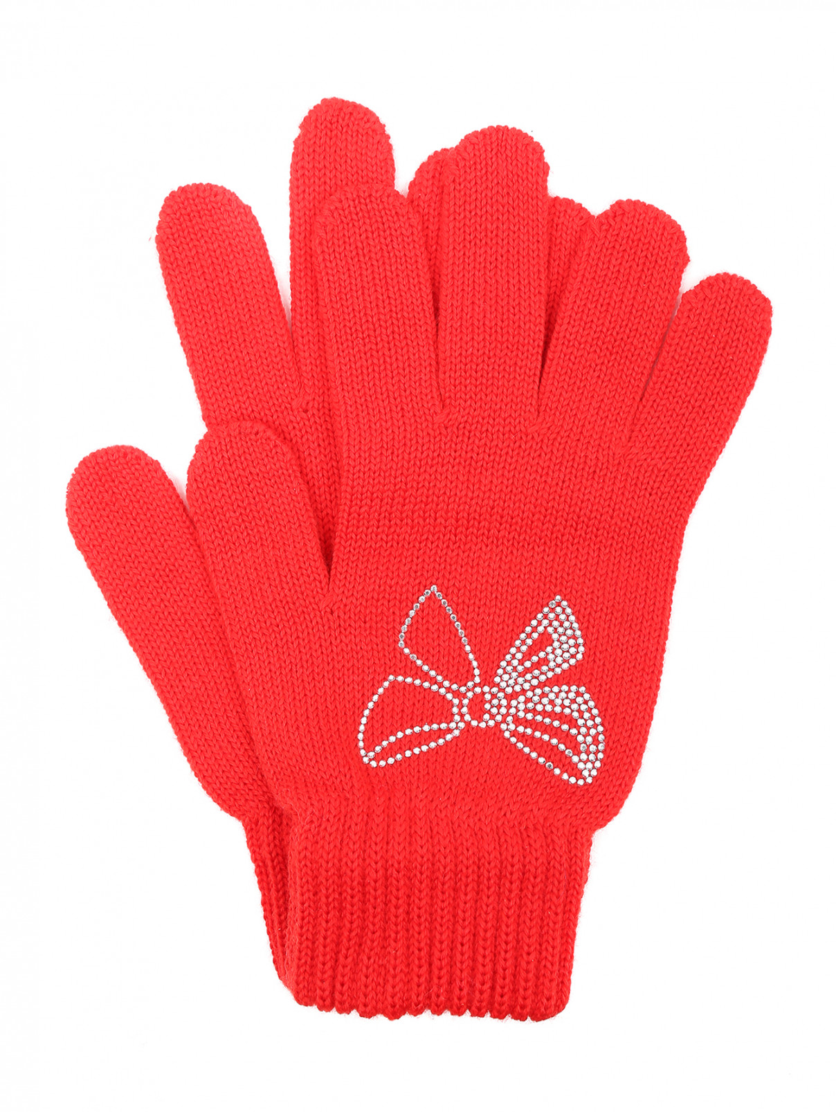 Перчатки трикотажные из шерсти со стразами Catya  –  Общий вид  – Цвет:  Красный