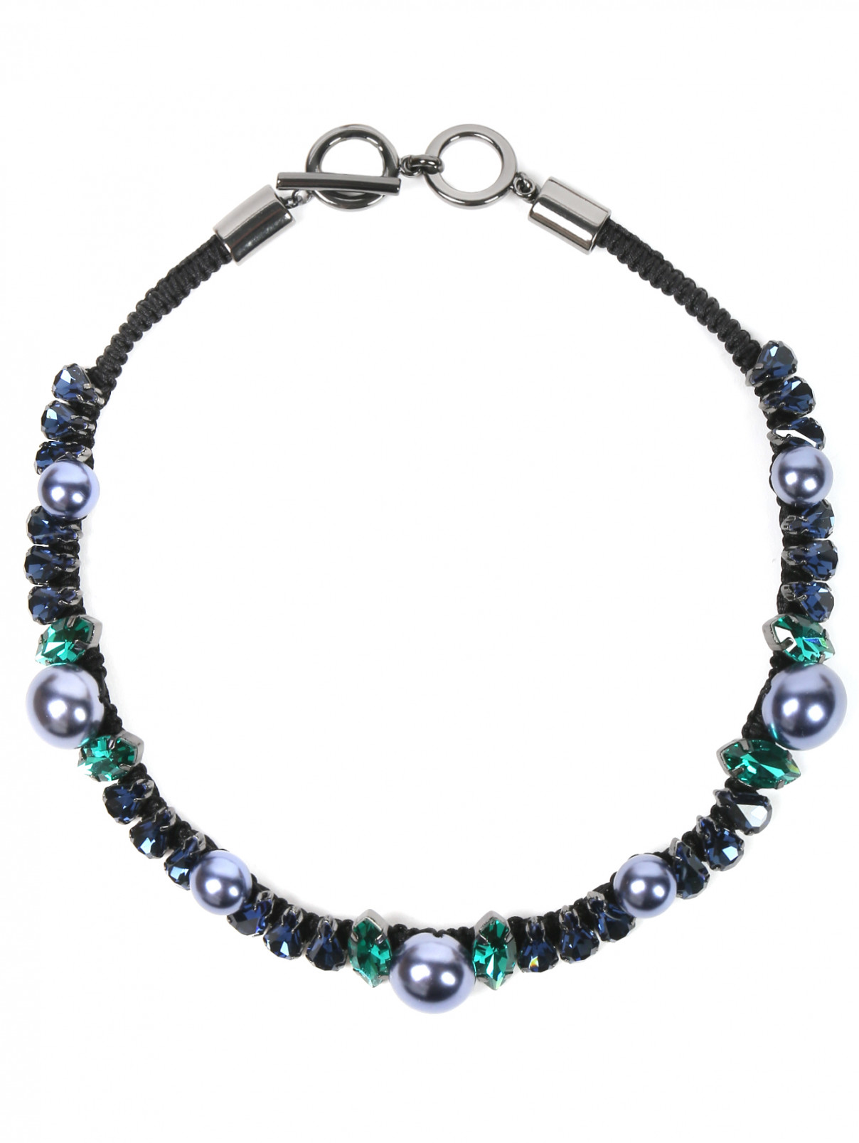 Колье из текстиля и металла декорированное кристаллами Max&Co  –  Общий вид  – Цвет:  Синий