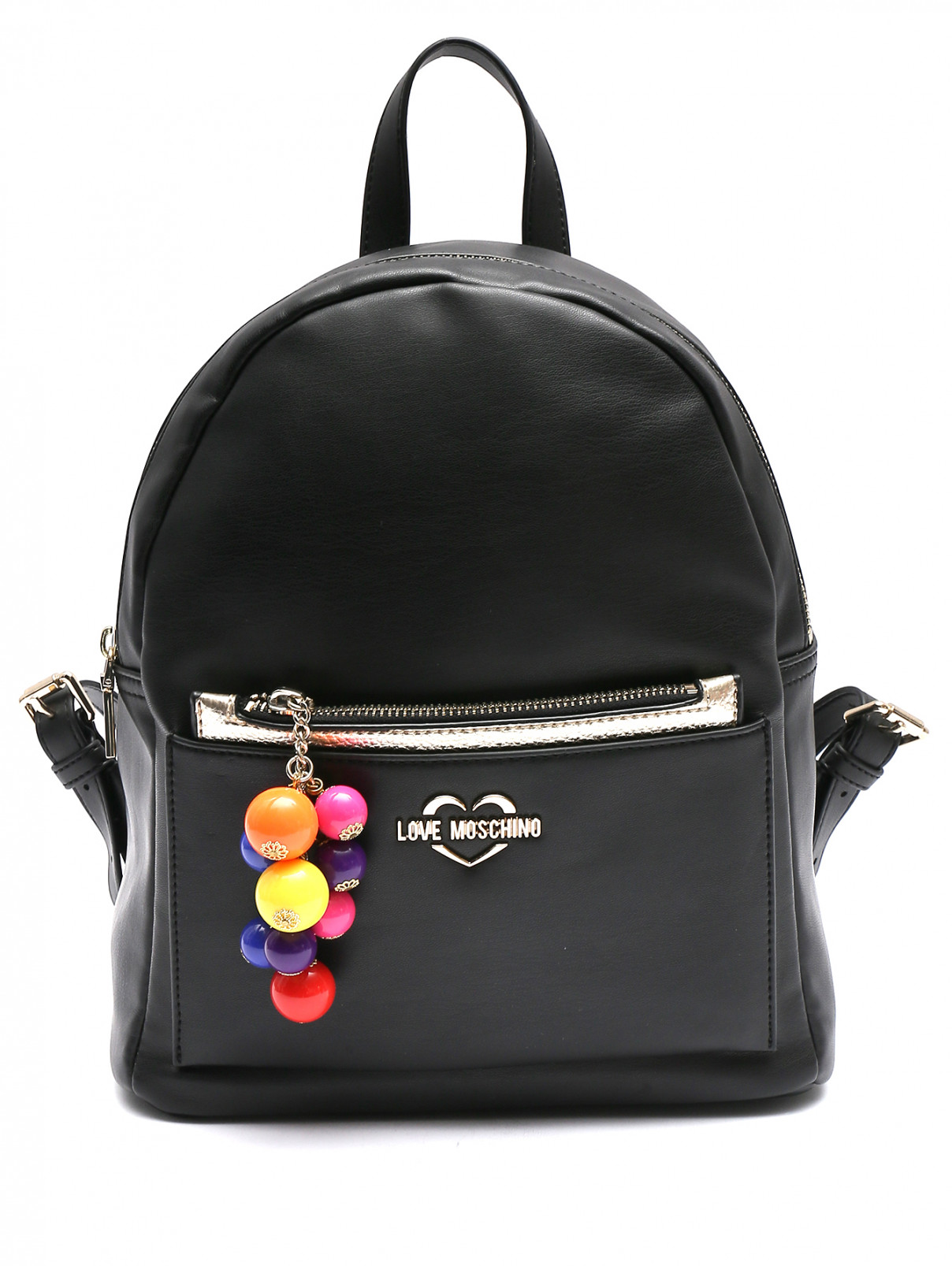 Рюкзак с контрастным брелком и логотипом Love Moschino  –  Общий вид  – Цвет:  Черный