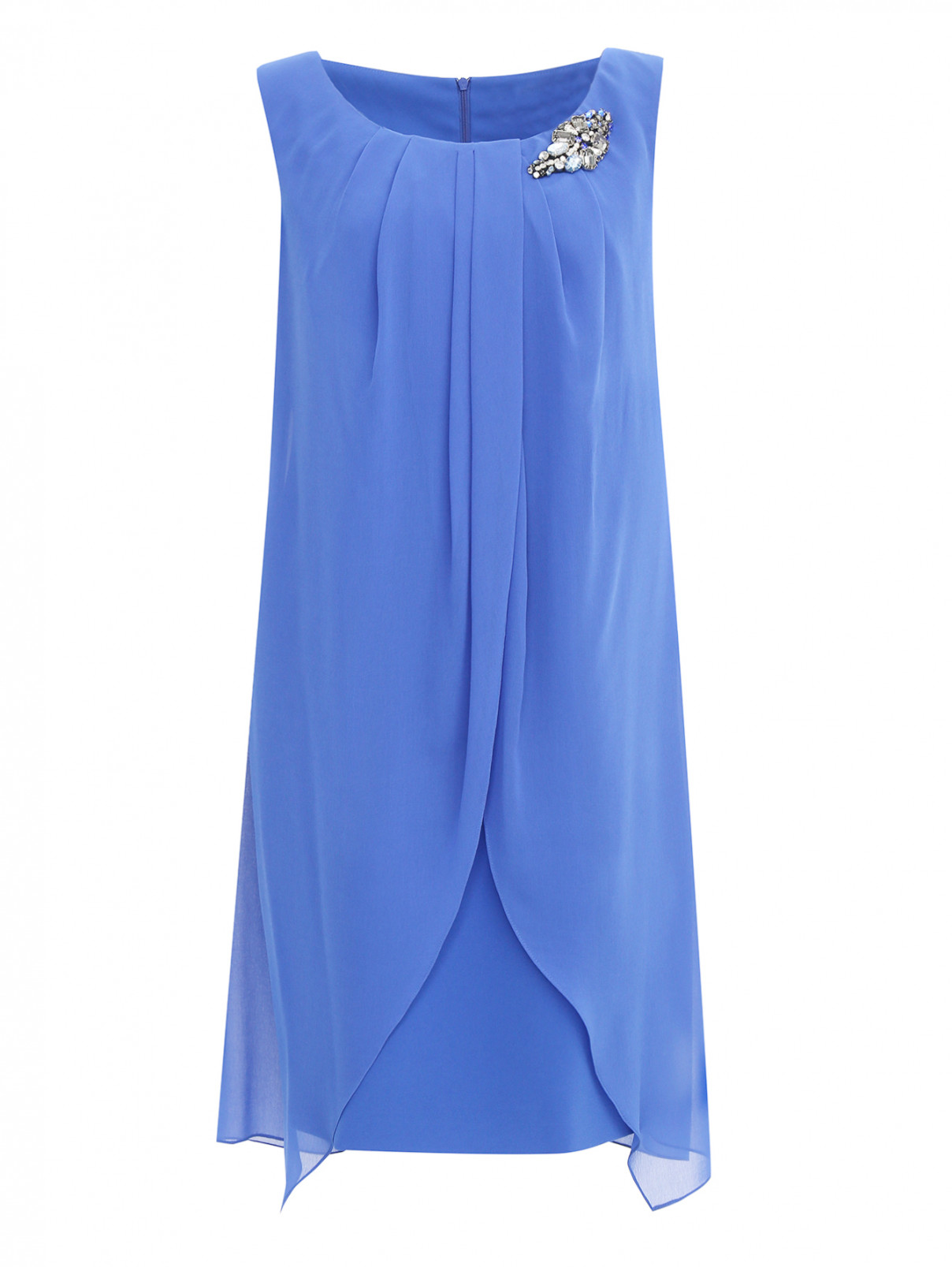 Платье-миди с драпировкой и декоративной отделкой Marina Rinaldi  –  Общий вид  – Цвет:  Синий