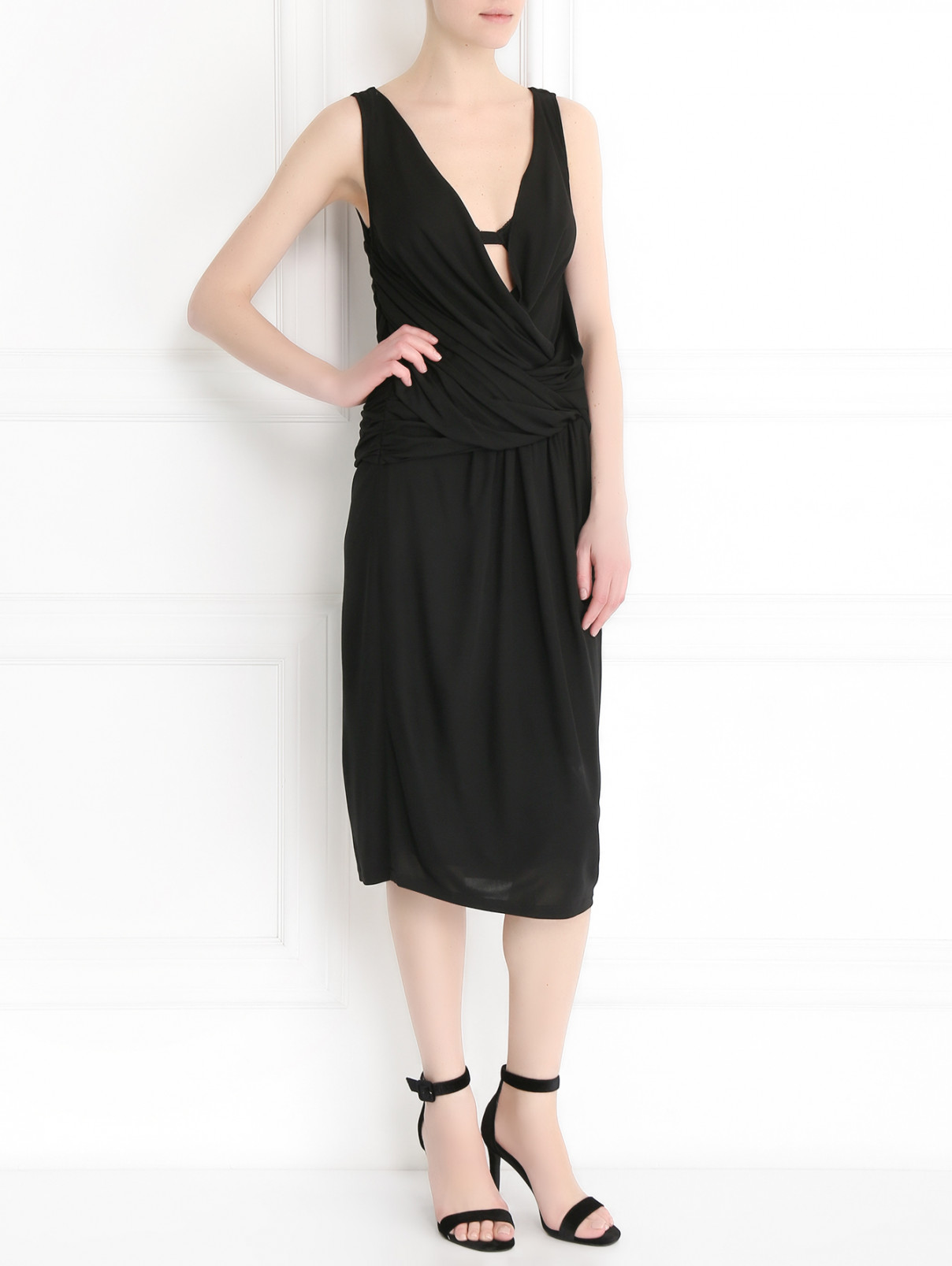 Платье с драпировкой с бра в комплекте La Perla  –  Модель Общий вид  – Цвет:  Черный