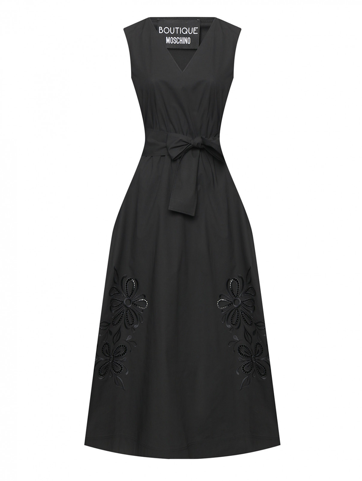 Платье из хлопка с вышивкой Moschino Boutique  –  Общий вид  – Цвет:  Черный
