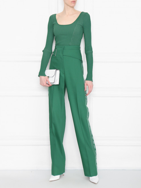 Брюки из хлопка и вискозы с завышенной талией Sportmax - МодельОбщийВид