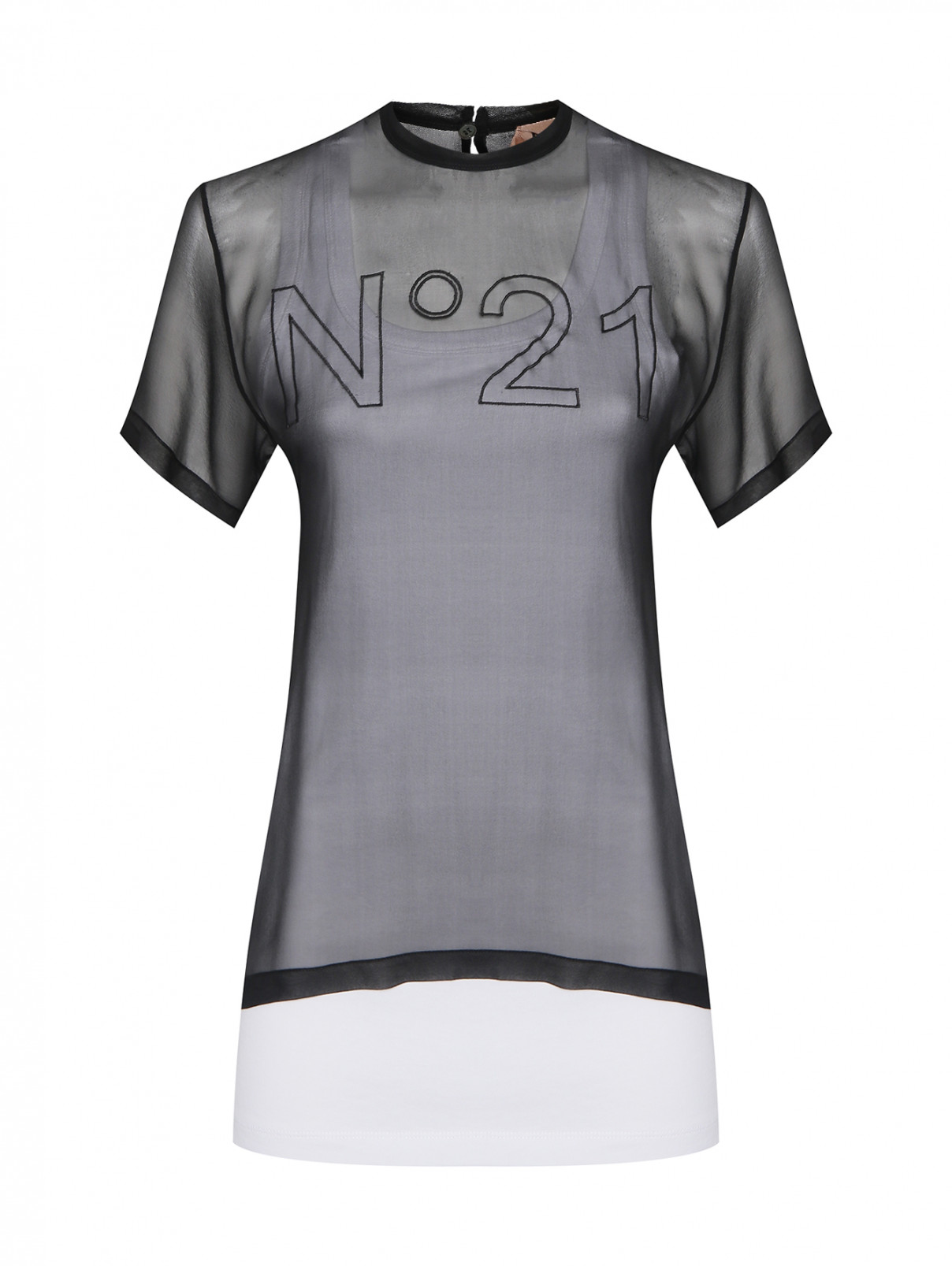 Блуза из прозрачного шелка с майкой N21  –  Общий вид  – Цвет:  Черный