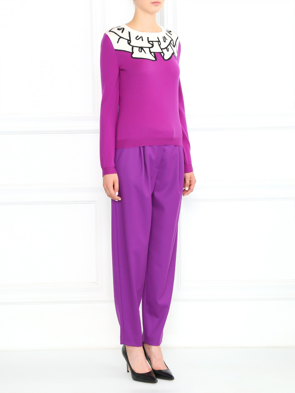 Джемпер из шерсти с узором Moschino Boutique  –  Модель Общий вид  – Цвет:  Фиолетовый