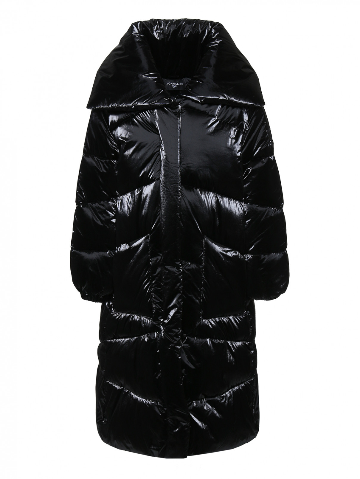 Стеганое пальто с накладными карманами MONNALISA  –  Общий вид  – Цвет:  Черный