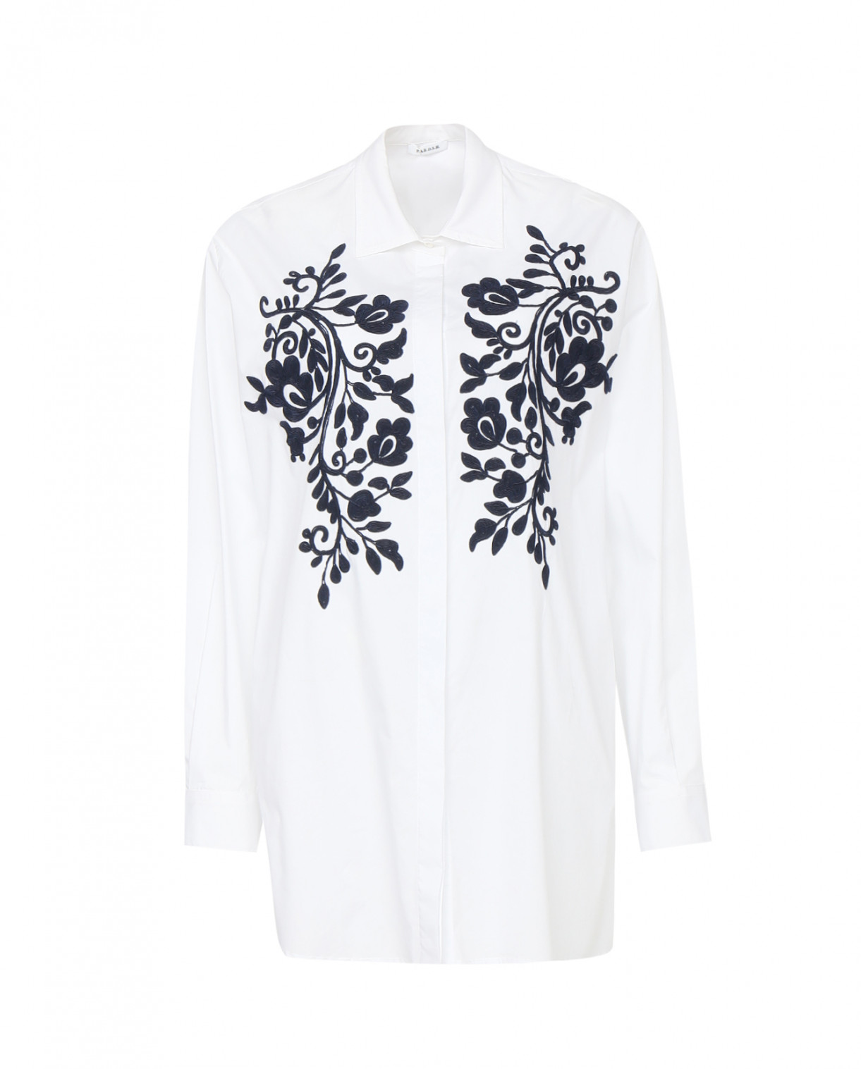 Удлиненная рубашка из хлопка декорированная вышивкой P.A.R.O.S.H.  –  Общий вид  – Цвет:  Белый