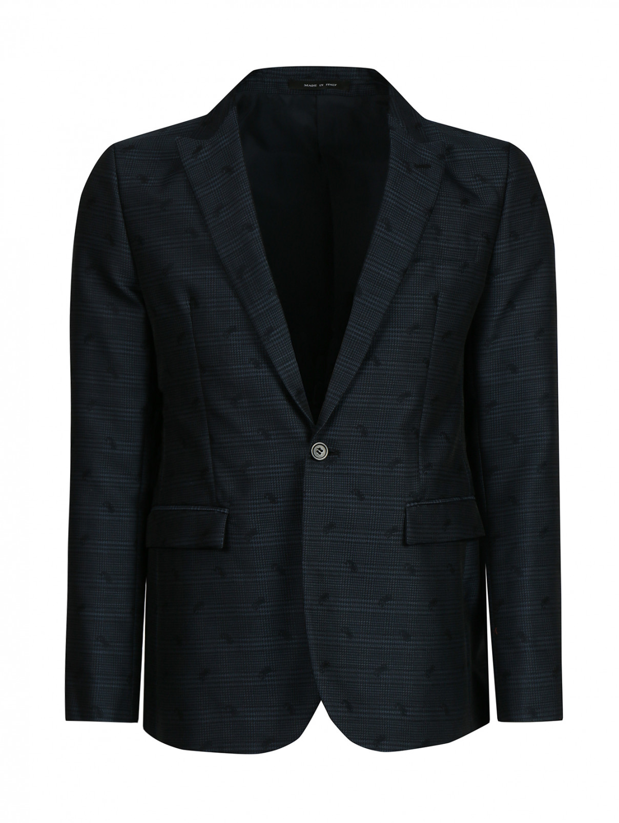 Пиджак из хлопка и шерсти с узором Emporio Armani  –  Общий вид  – Цвет:  Синий