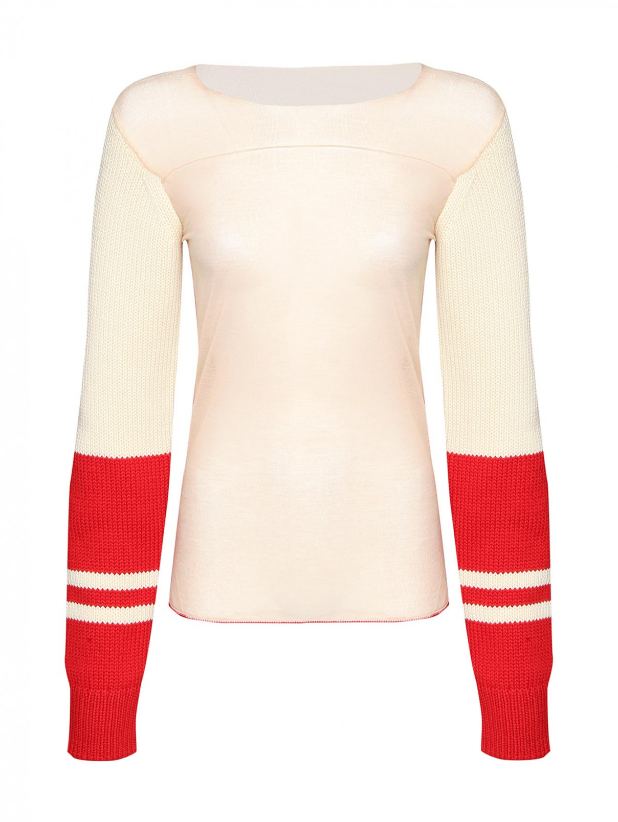 Джемпер из шерсти с контрастными рукавами Calvin Klein 205W39NYC  –  Общий вид  – Цвет:  Бежевый