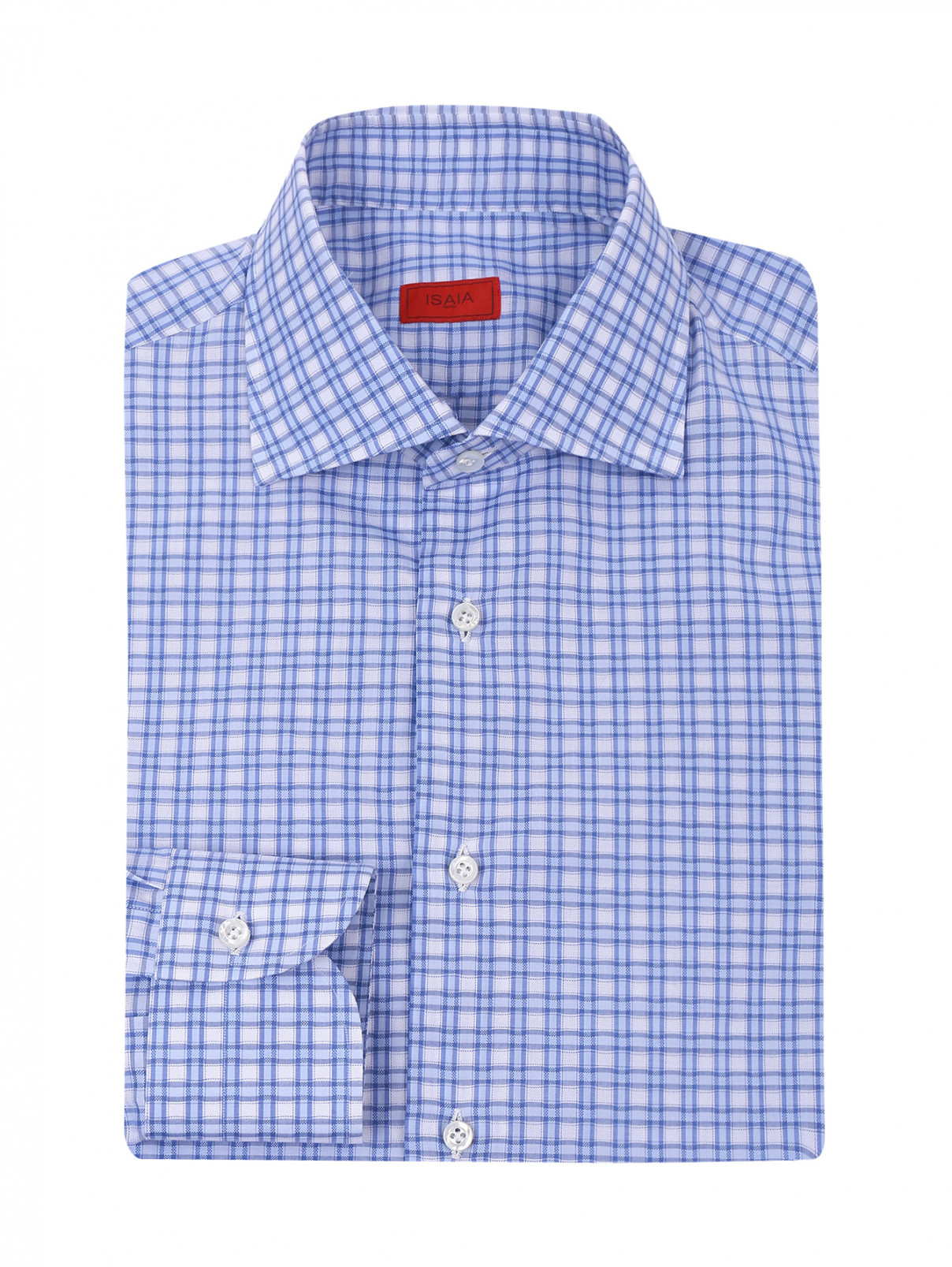 Рубашка из хлопка с узором "клетка" Isaia  –  Общий вид  – Цвет:  Синий