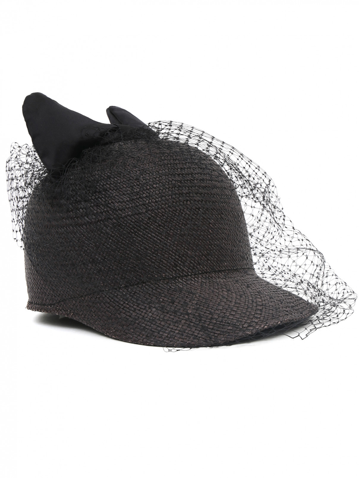 Шляпа из соломы с декоративной сеткой Federica Moretti  –  Общий вид  – Цвет:  Черный