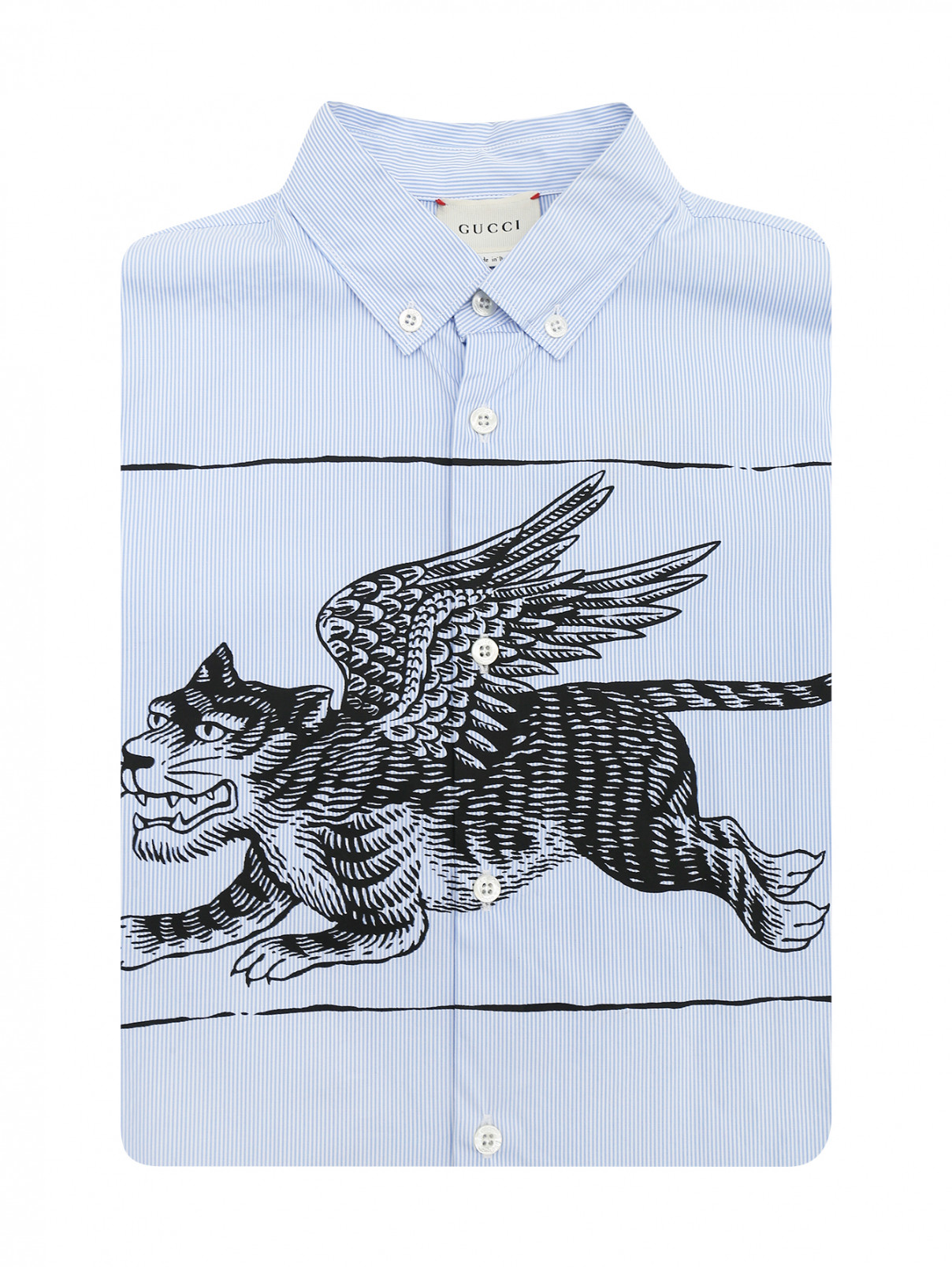 Рубашка хлопковая с крупным принтом Gucci  –  Общий вид  – Цвет:  Синий