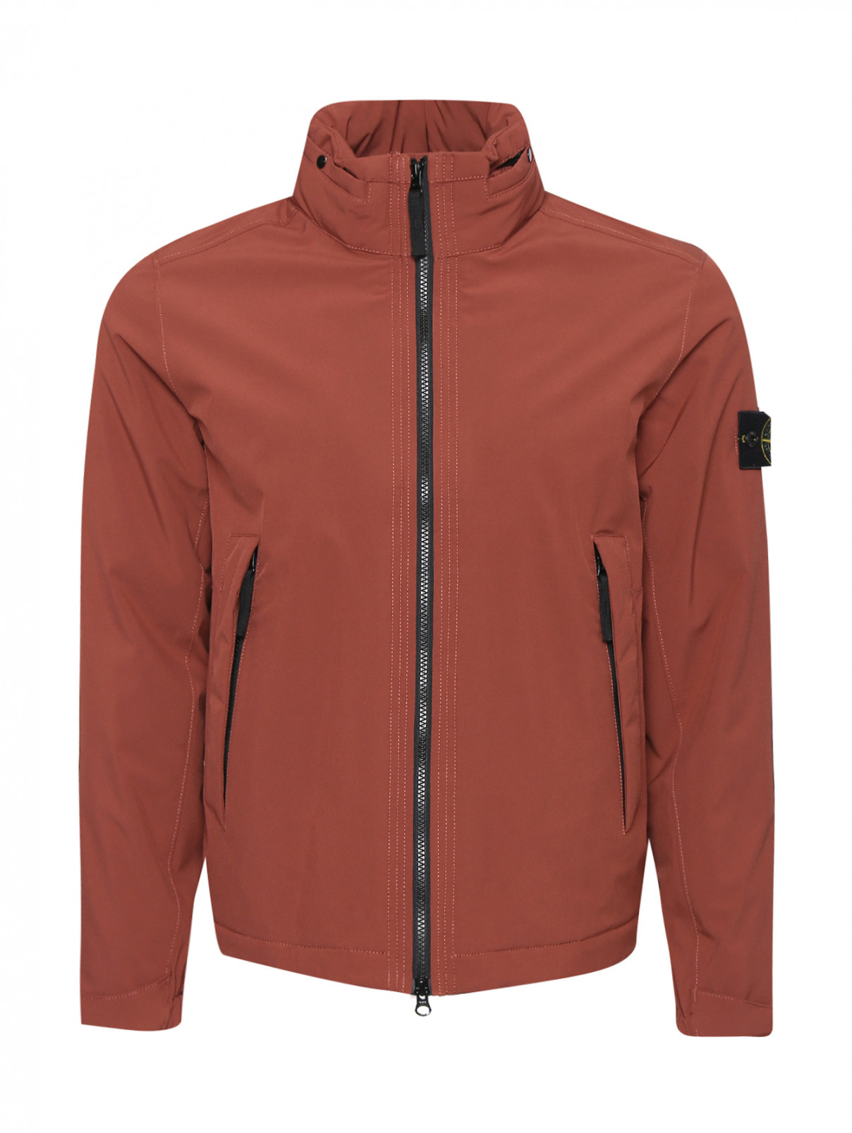 Куртка на молнии с капюшоном Stone Island  –  Общий вид  – Цвет:  Оранжевый