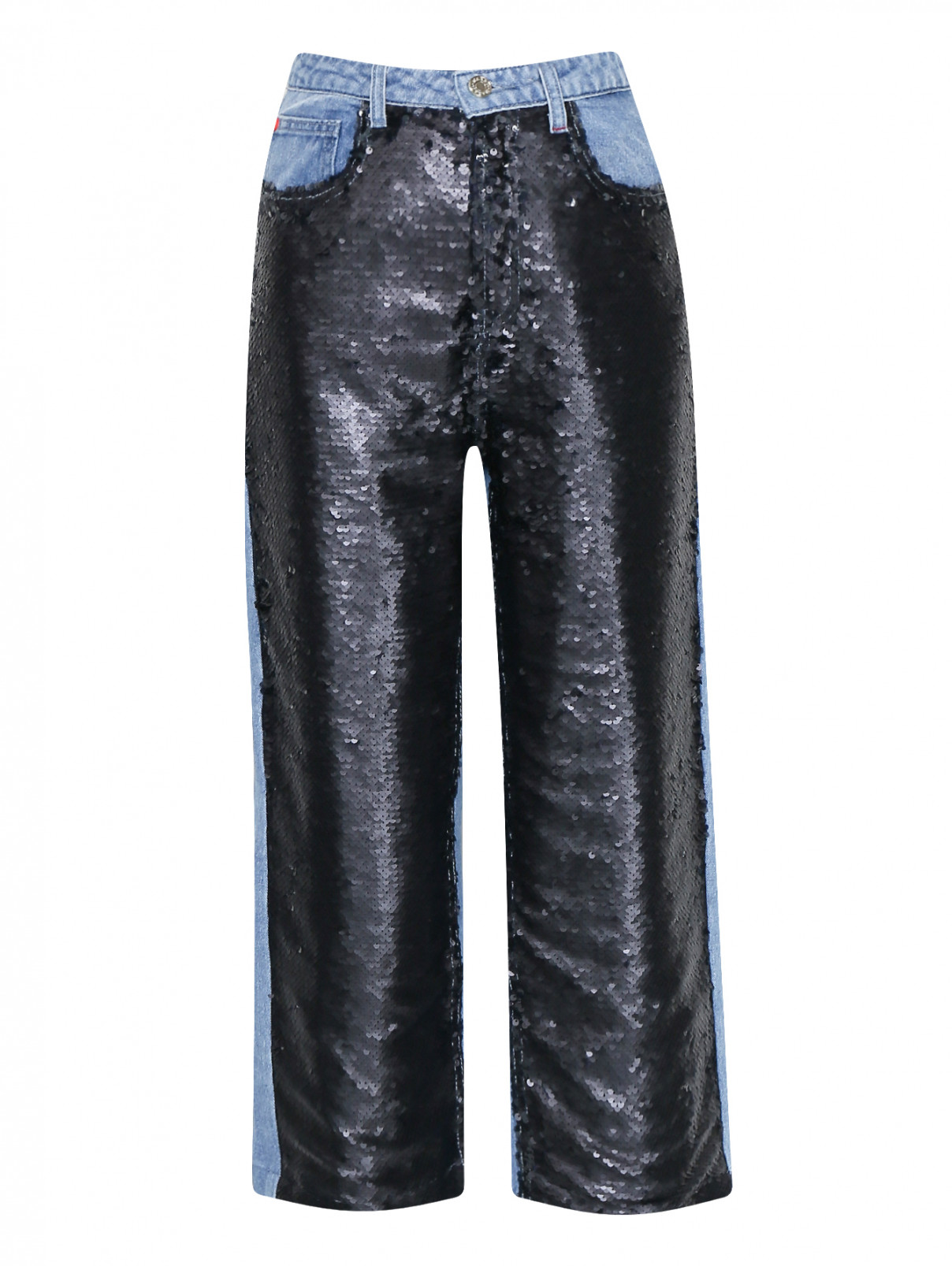 Укороченные джинсы декорированные пайетками Max&Co  –  Общий вид  – Цвет:  Синий