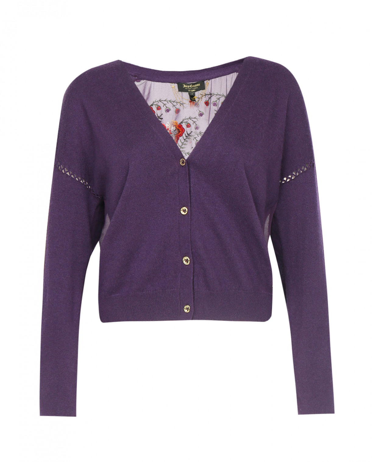 Кардиган из смешанной шерсти на пуговицах декорированный вышивкой Juicy Couture  –  Общий вид  – Цвет:  Фиолетовый