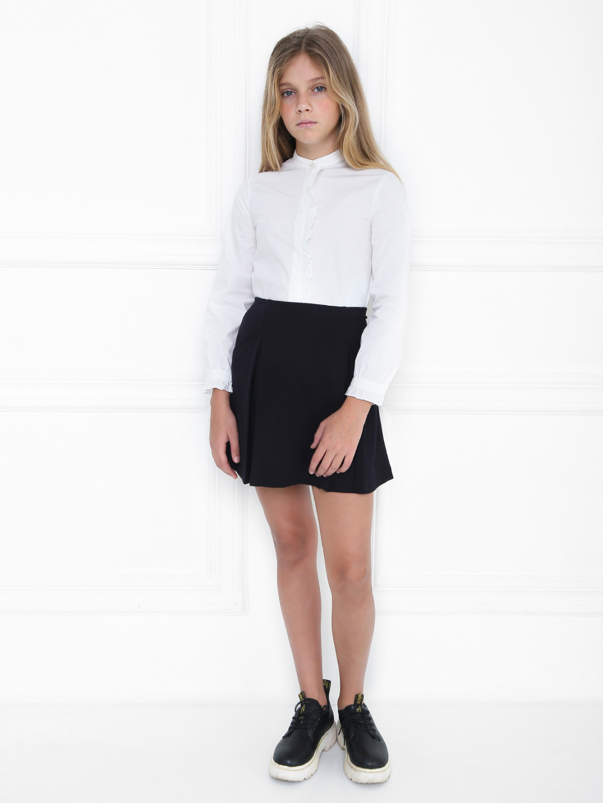 Блуза из хлопка с оборкой на планке Emporio Armani  –  МодельОбщийВид  – Цвет:  Белый