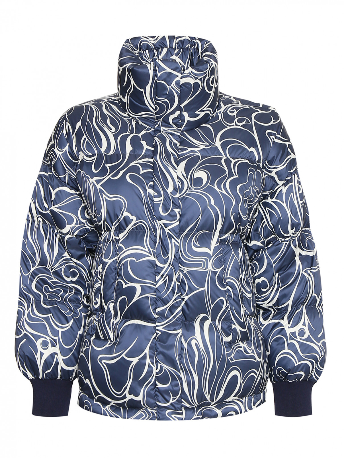 Куртка пуховая с узором Weekend Max Mara  –  Общий вид  – Цвет:  Синий