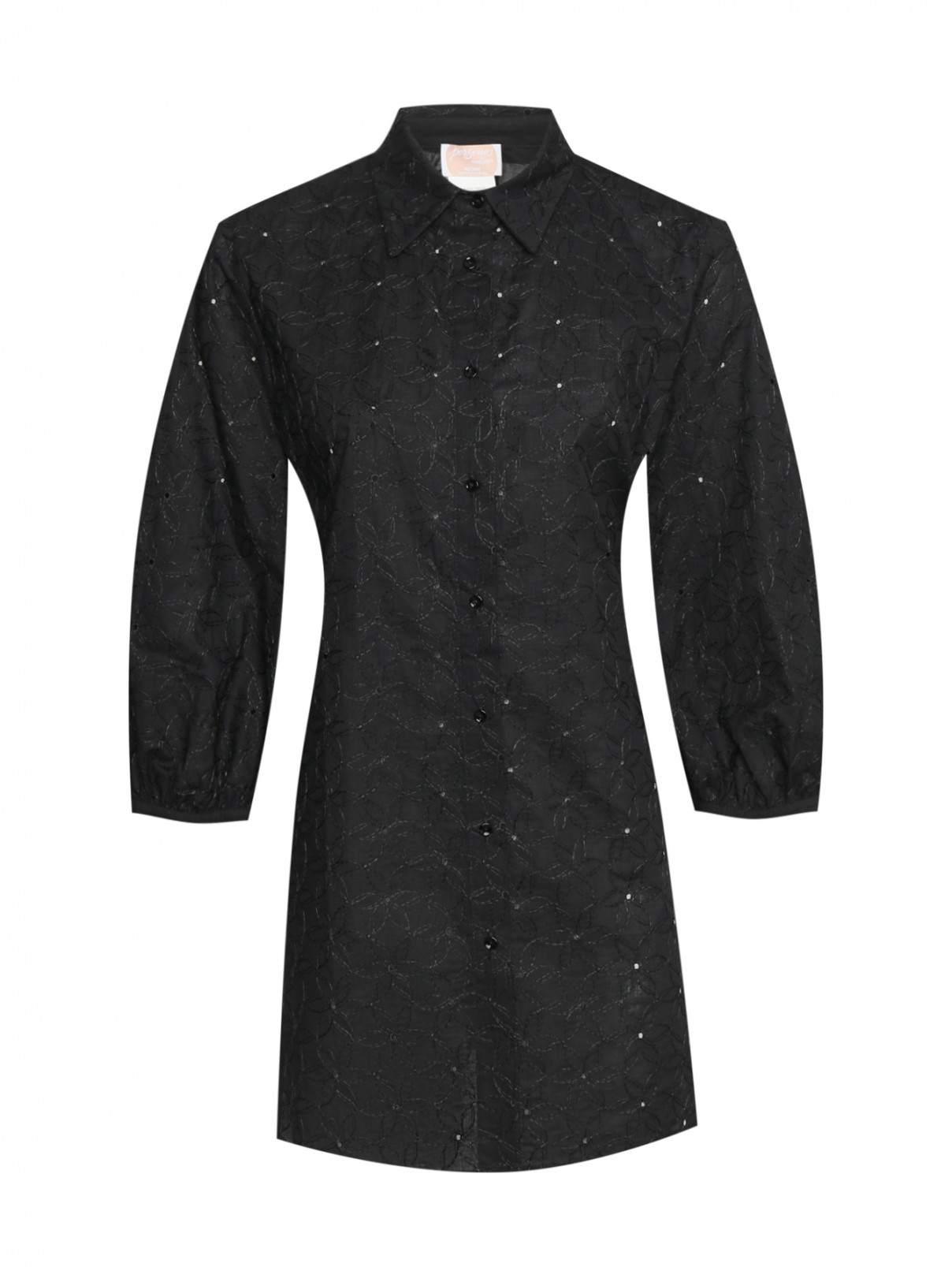 Блуза из смешанных тканей с вышивкой Persona by Marina Rinaldi  –  Общий вид  – Цвет:  Черный