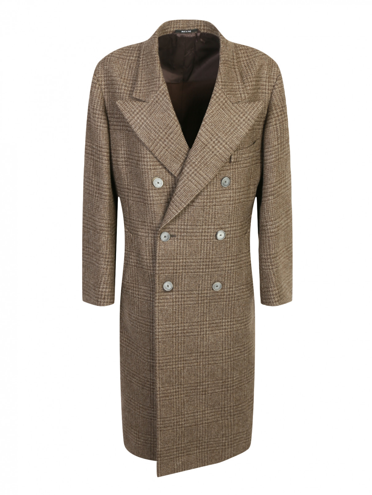 Двубортное пальто из шерсти с узором "клетка" Maison Margiela  –  Общий вид  – Цвет:  Коричневый