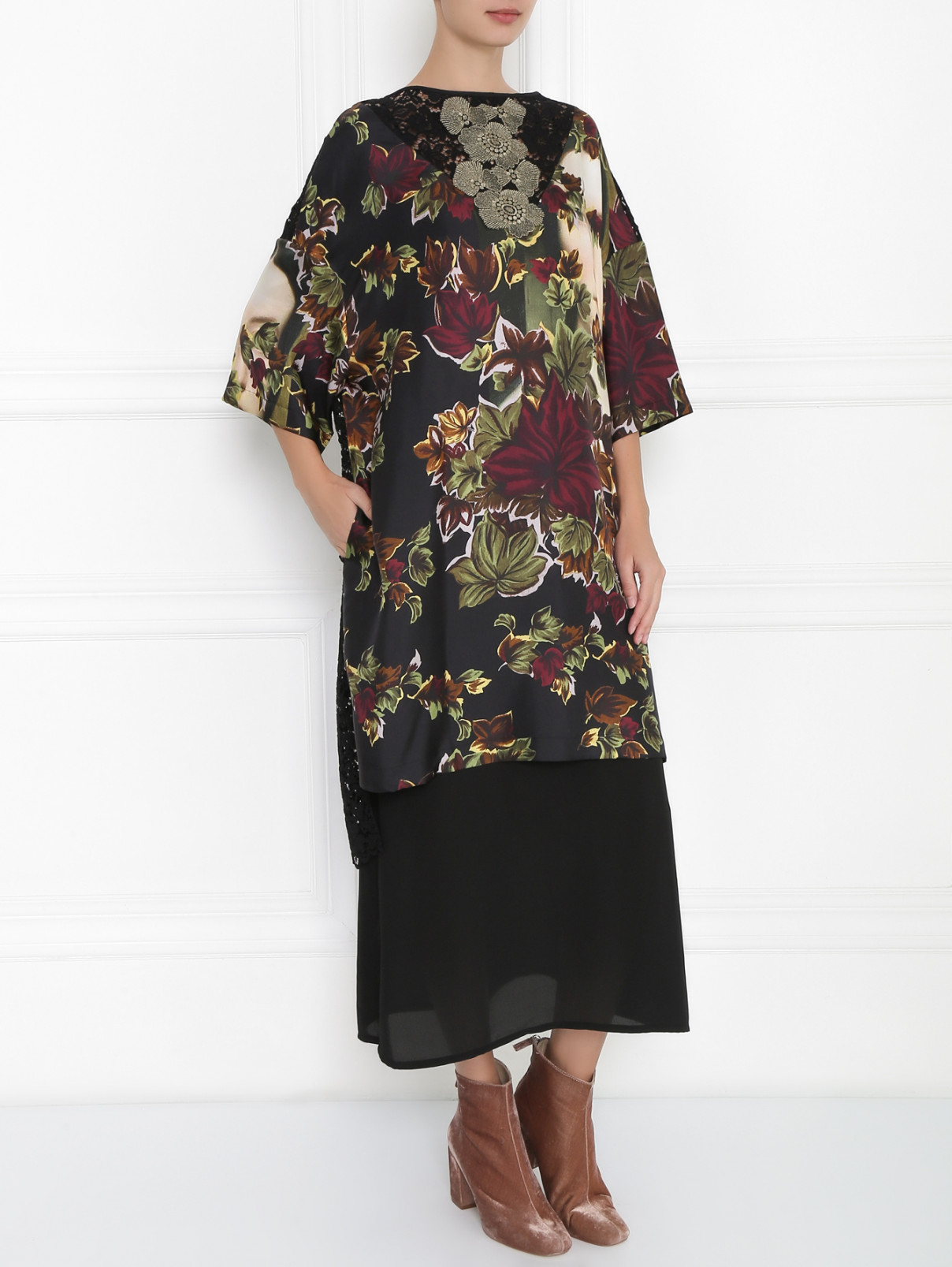 Платье-мини с цветочным узором и кружевной вставкой Antonio Marras  –  Модель Общий вид  – Цвет:  Узор
